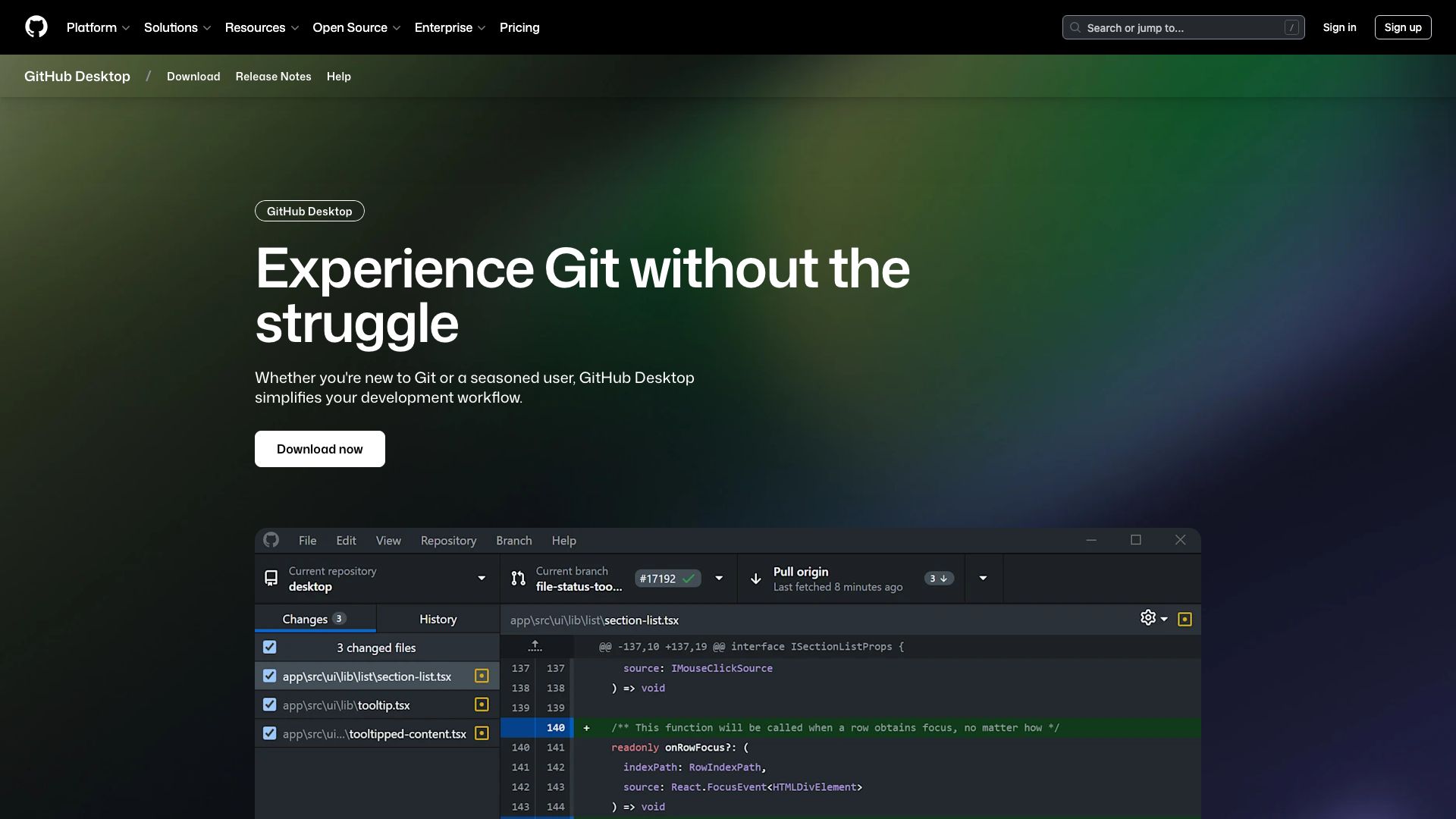 Screenshot of GitHub Desktop