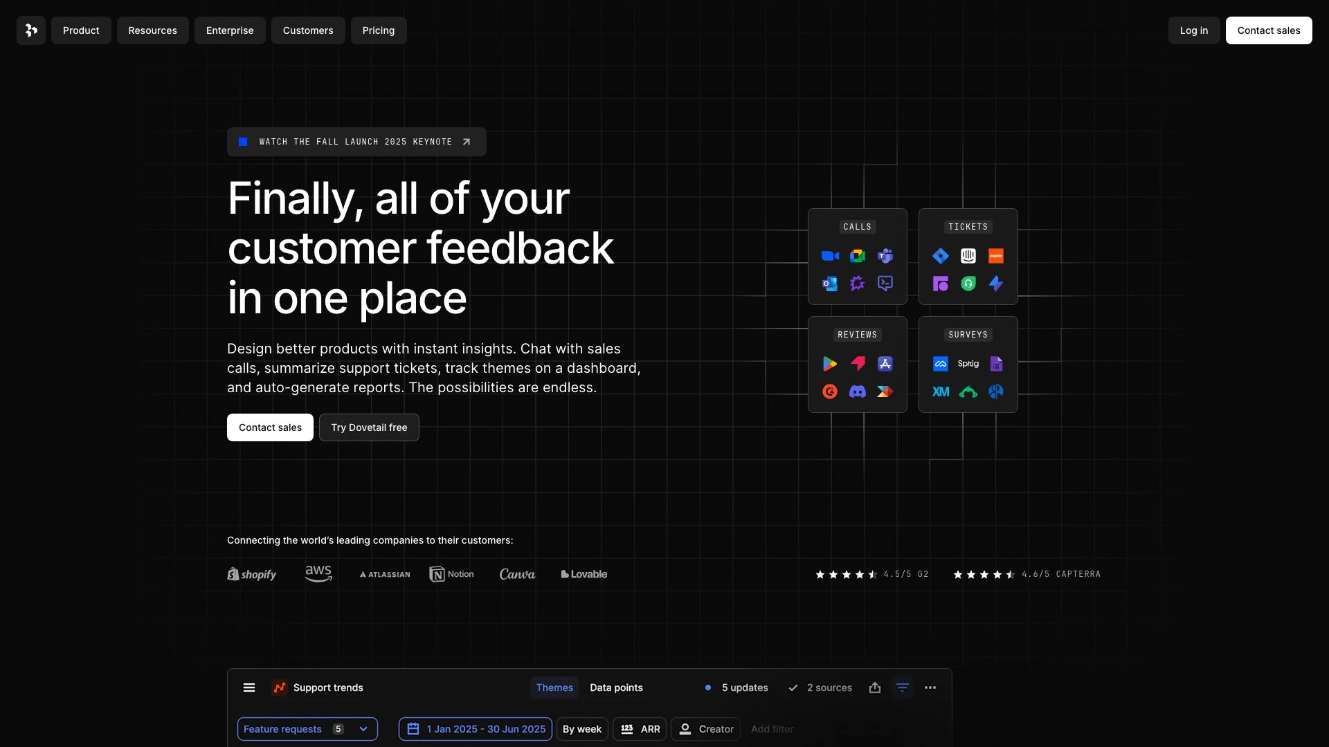 Screenshot of Dovetail: Your Research and Insights Hub