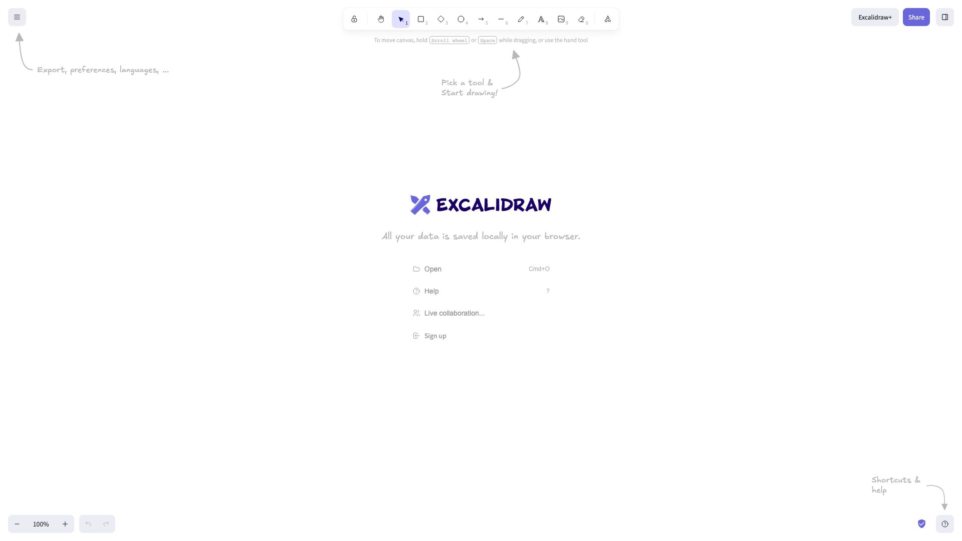 Screenshot of Excalidraw: Collaborative Virtual Whiteboard