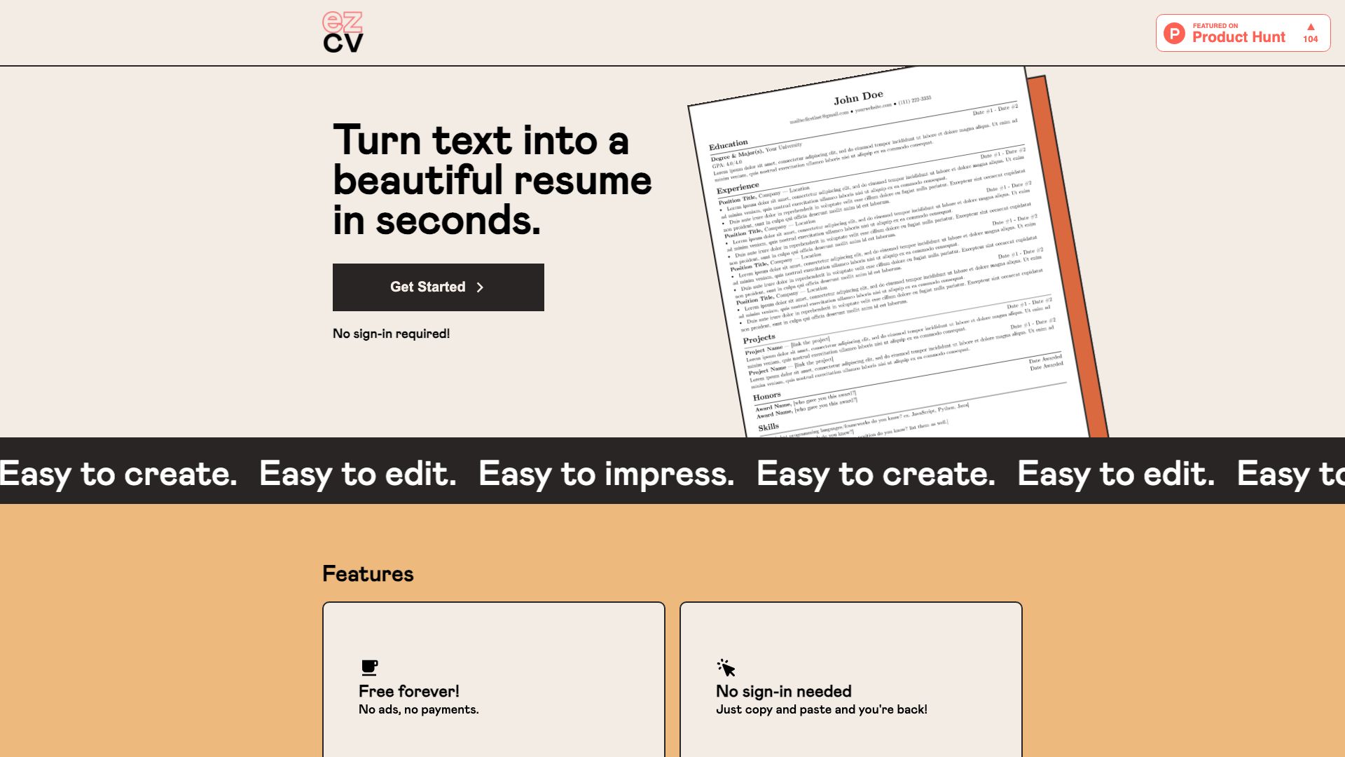 Screenshot of EzCV.pro: Your AI-Powered Resume Builder