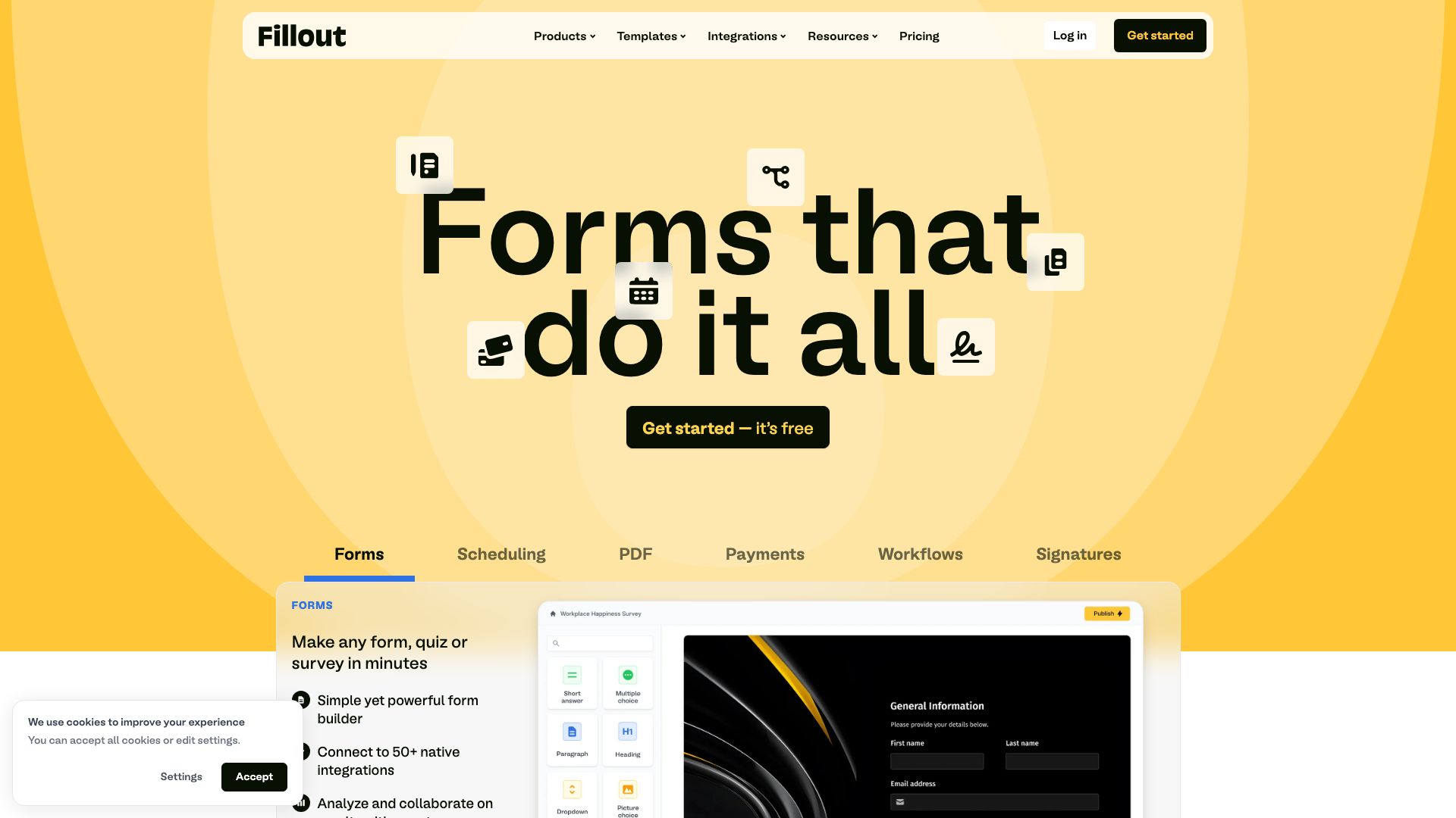 Screenshot of Fillout: Build Beautiful, Intelligent Forms