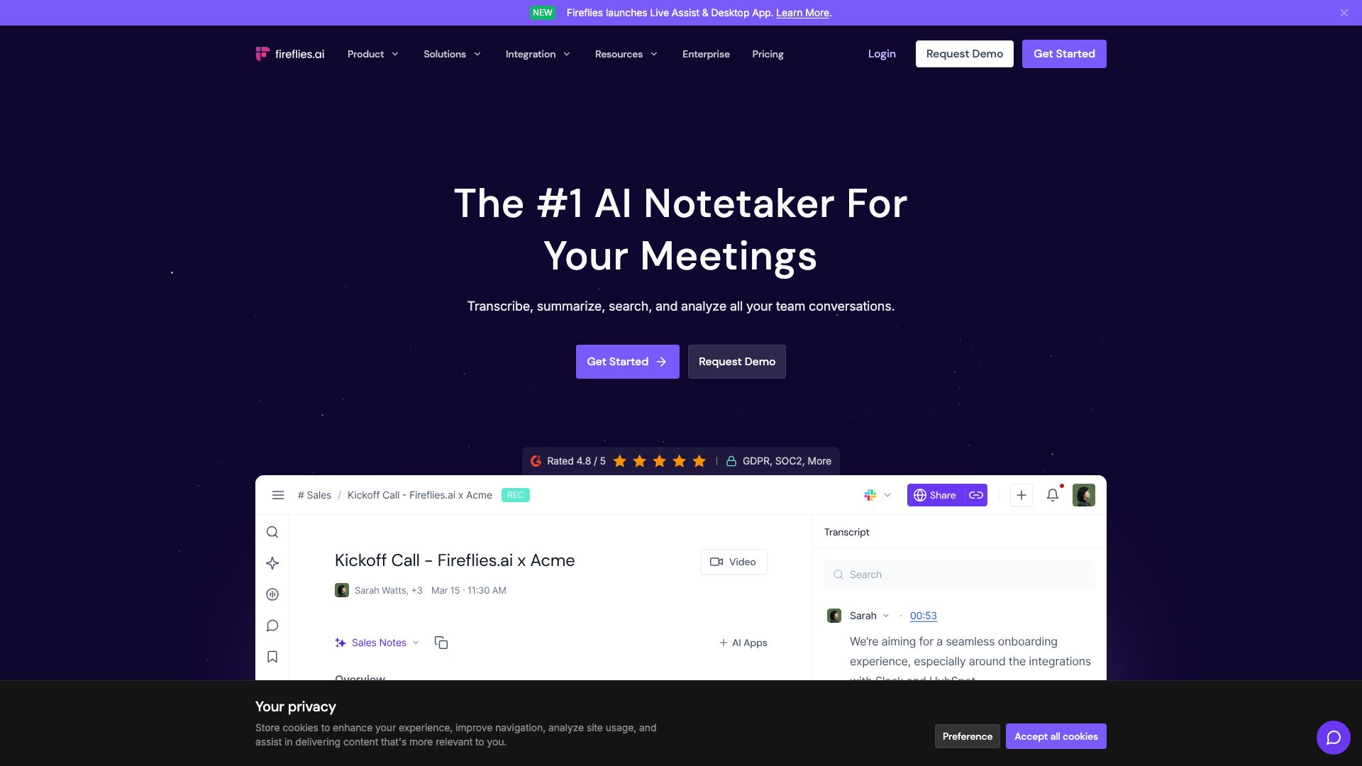 Screenshot of Fireflies.ai: Your AI Meeting Assistant