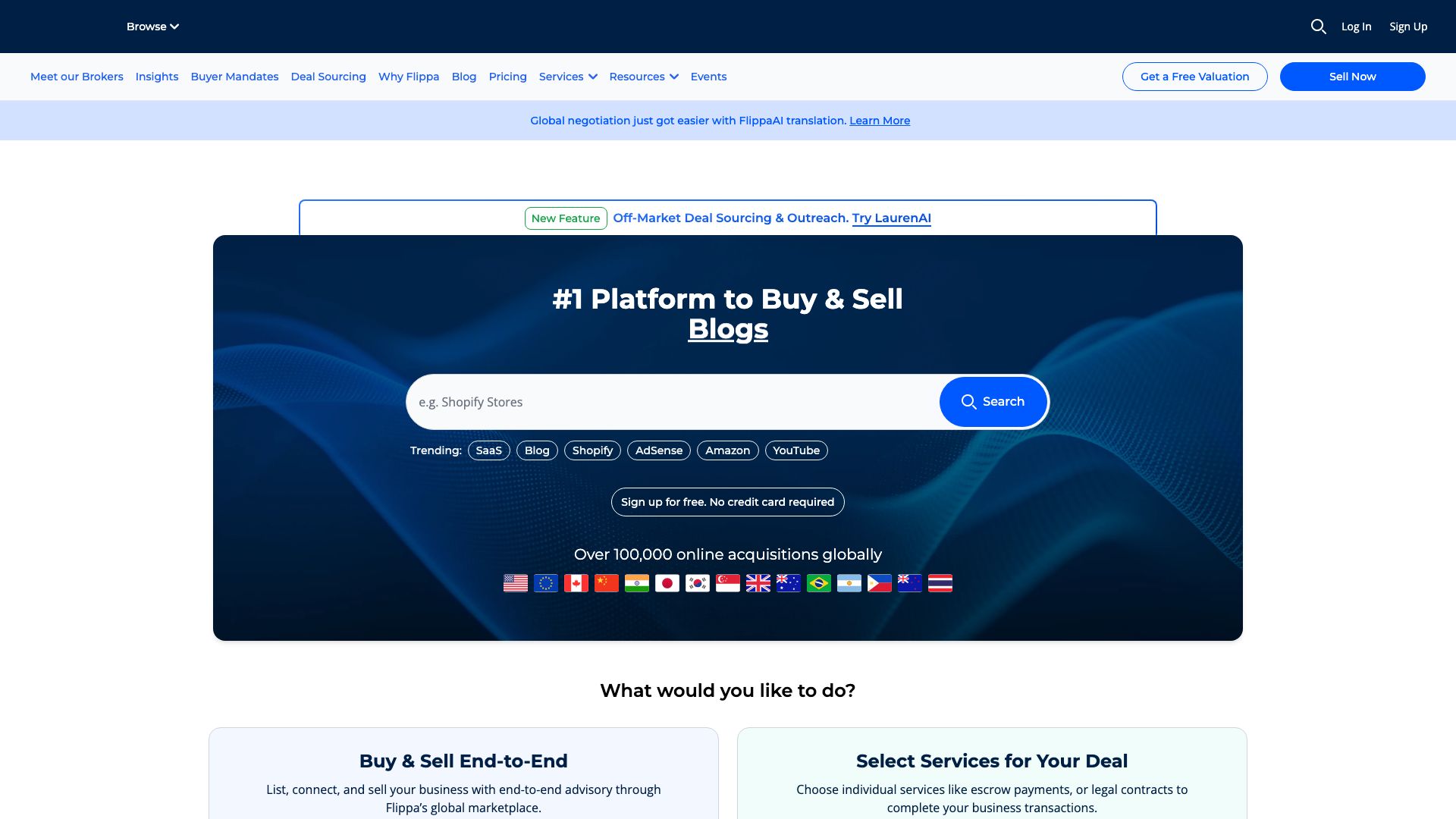 Screenshot of Flippa: Your Marketplace for Online Businesses