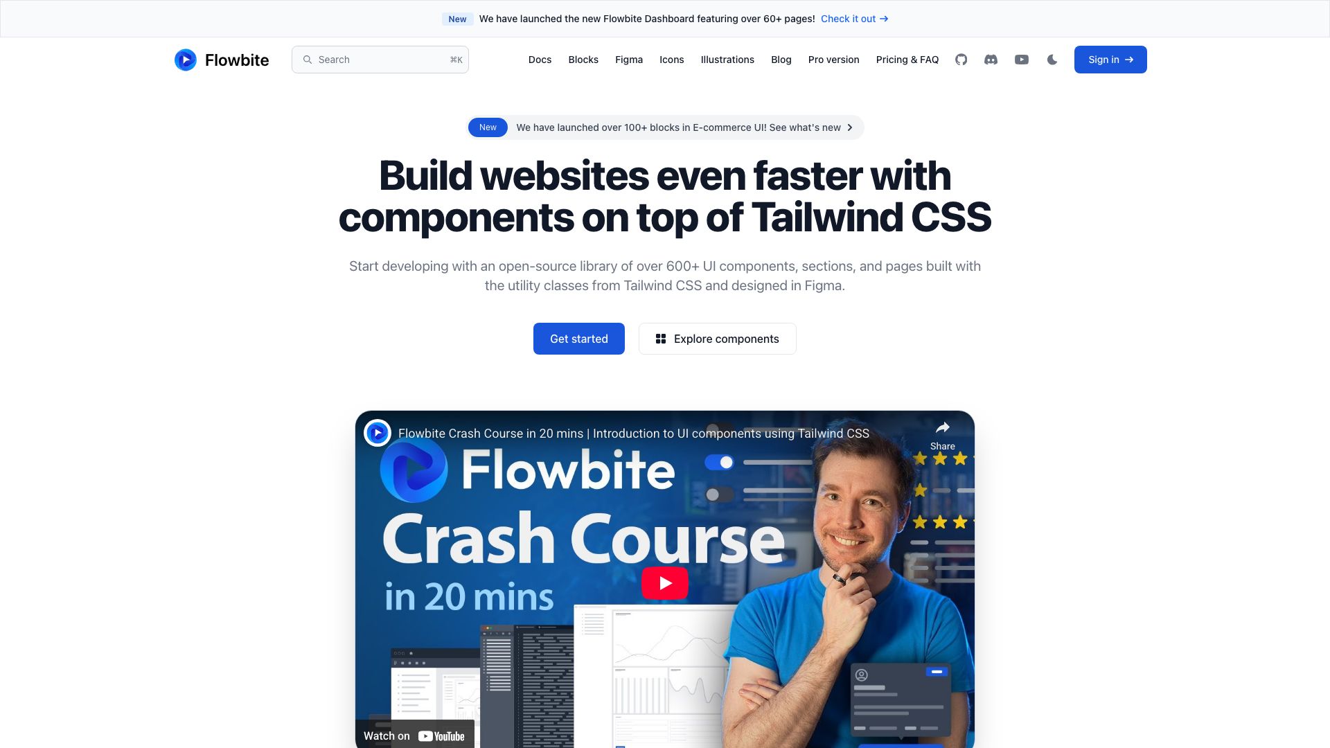 Screenshot of Flowbite: Open-Source UI Components for Faster Web Development