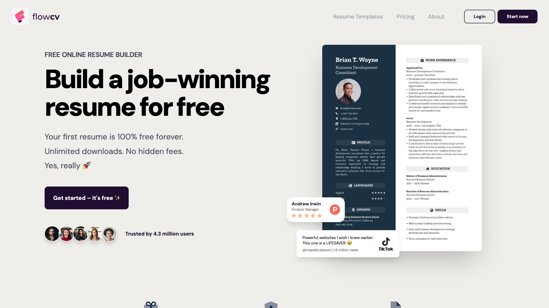 Screenshot of FlowCV: Effortless Resume & CV Creation