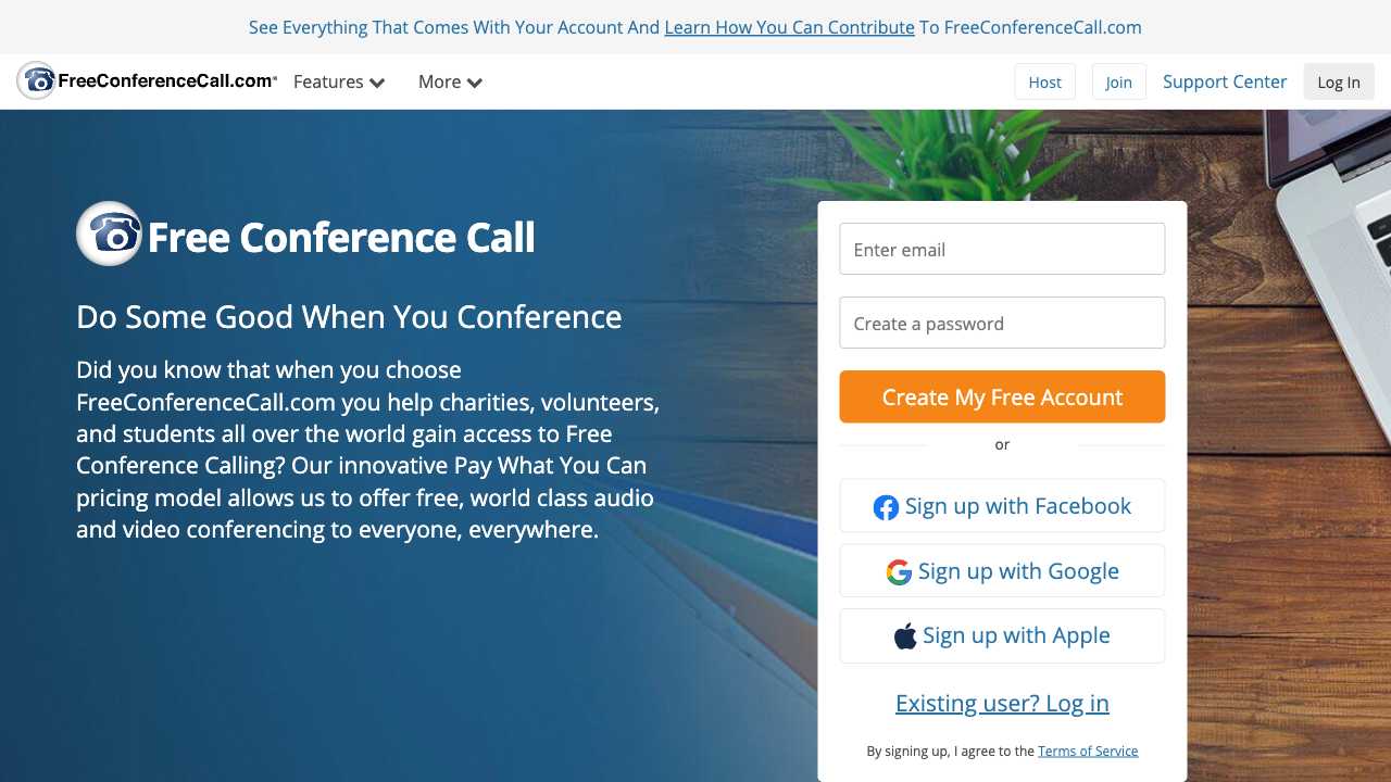 Screenshot of FreeConferenceCall.com