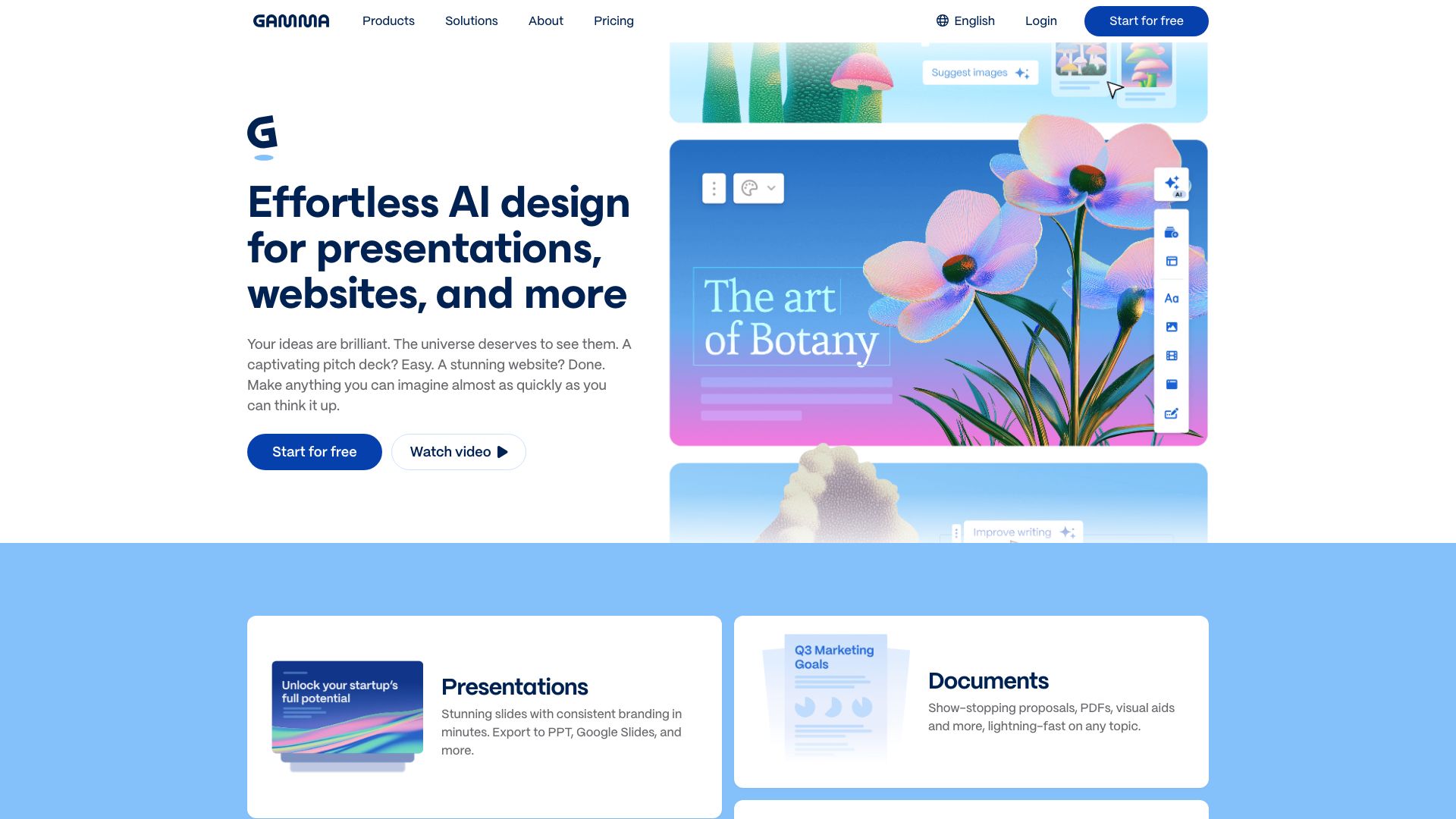 Screenshot of Gamma: AI-Powered Presentation Creation