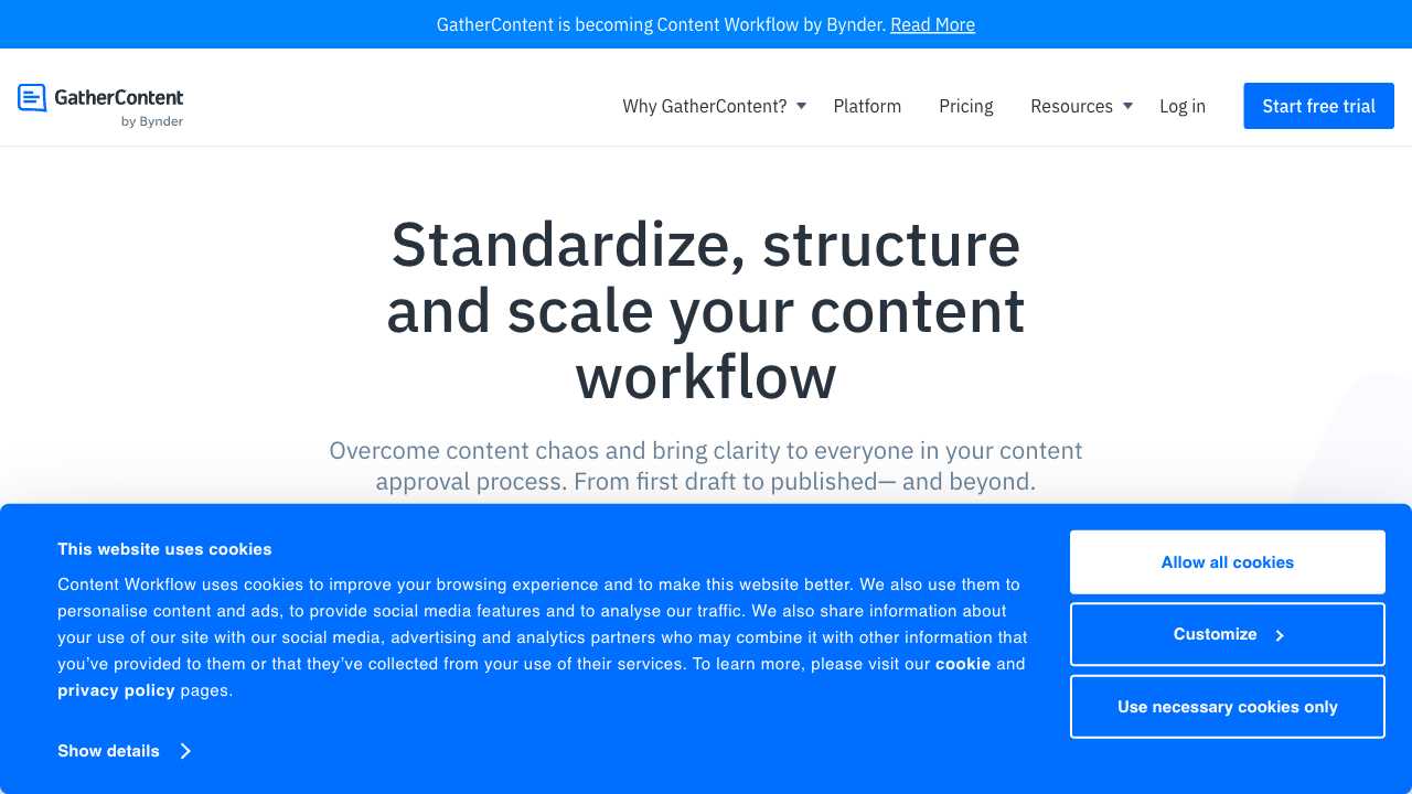 Screenshot of GatherContent: Content Planning & Collaboration