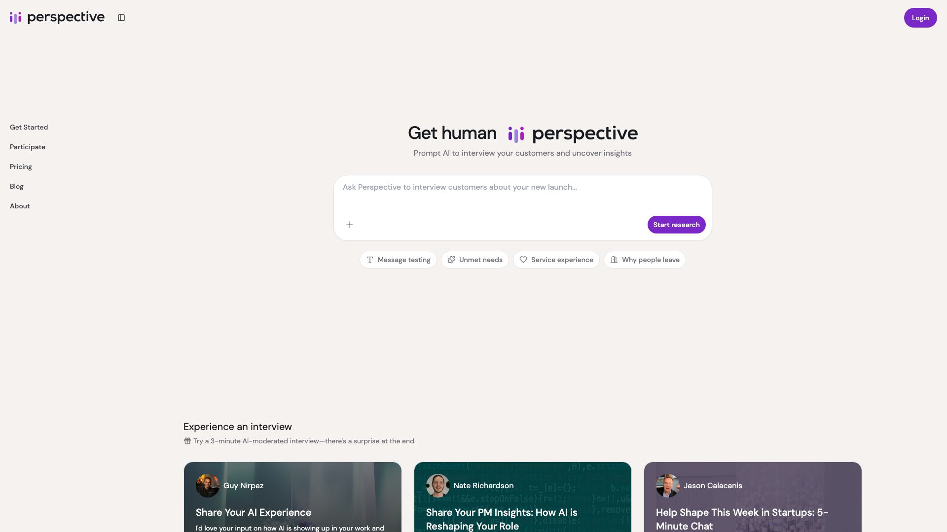 Screenshot of GetPerspective.ai: AI-Powered Idea Generation