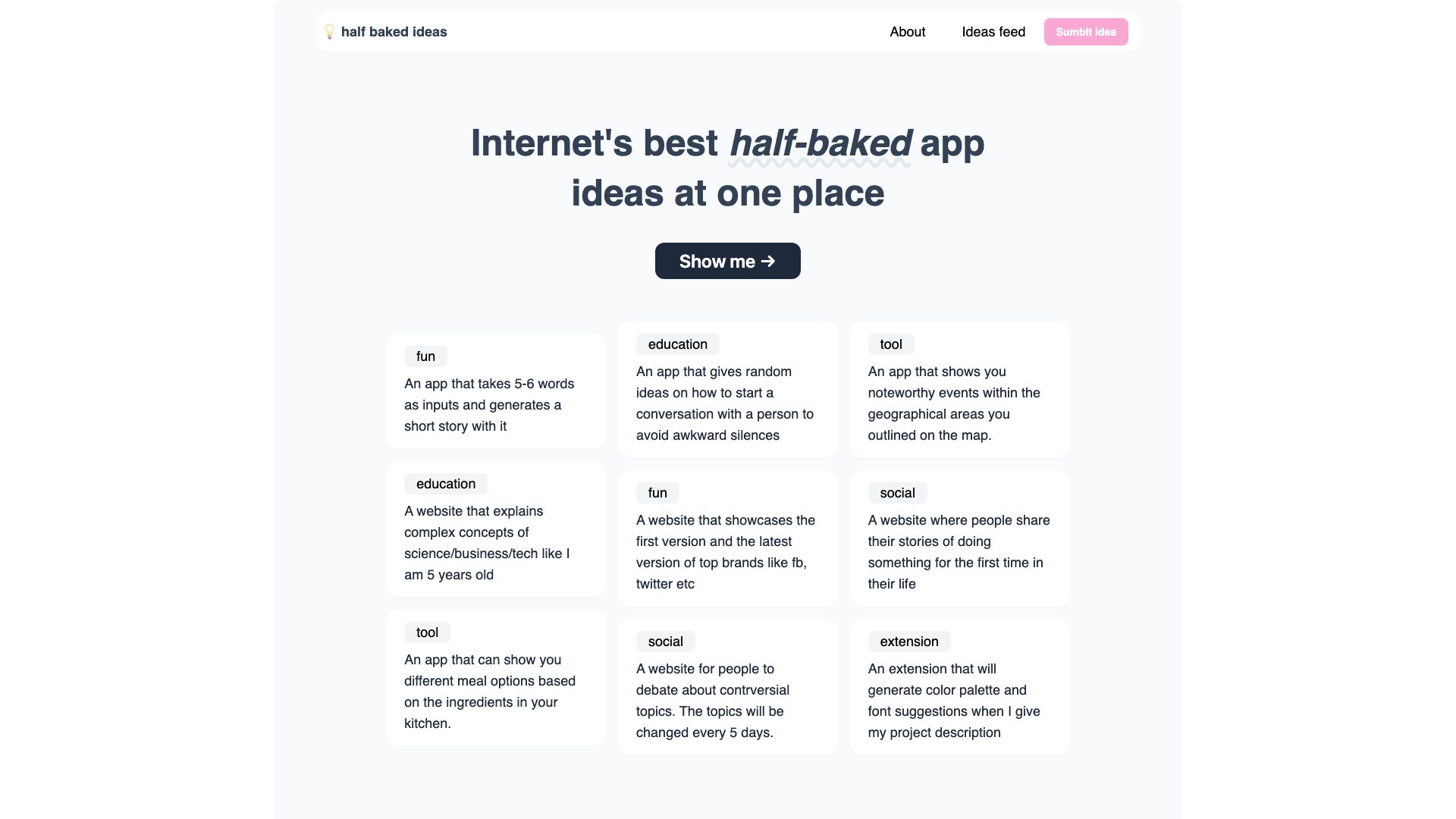 Screenshot of Half Baked Ideas