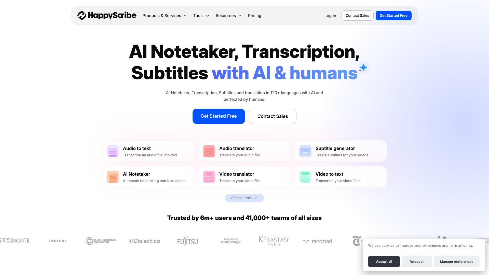 Screenshot of Happy Scribe: AI-Powered Transcription & Subtitling