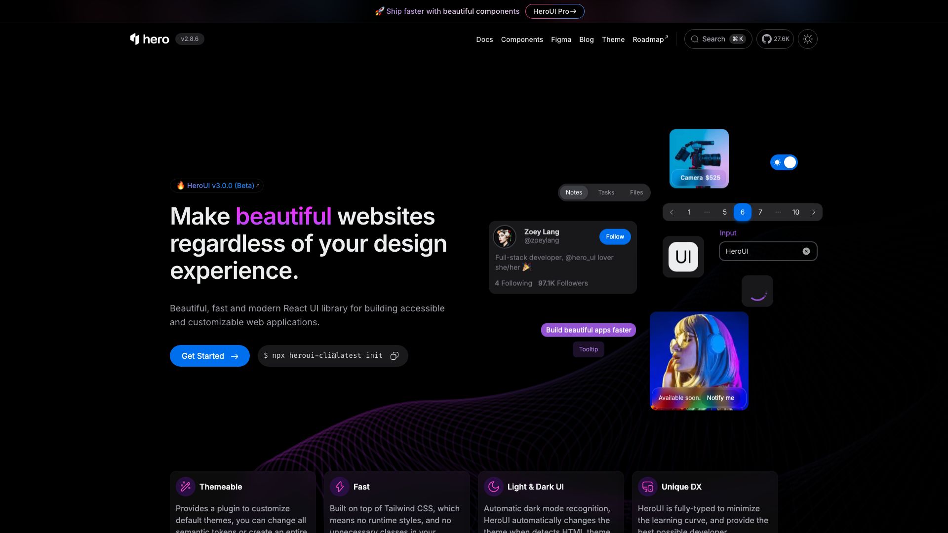 Screenshot of HeroUI: Your UI Design and Development Companion