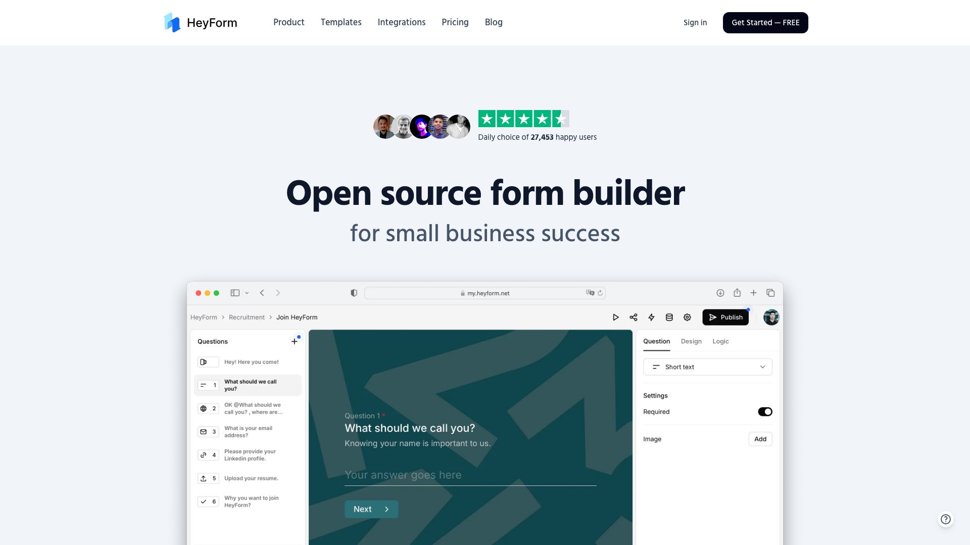 Screenshot of HeyForm: Effortless Form Creation
