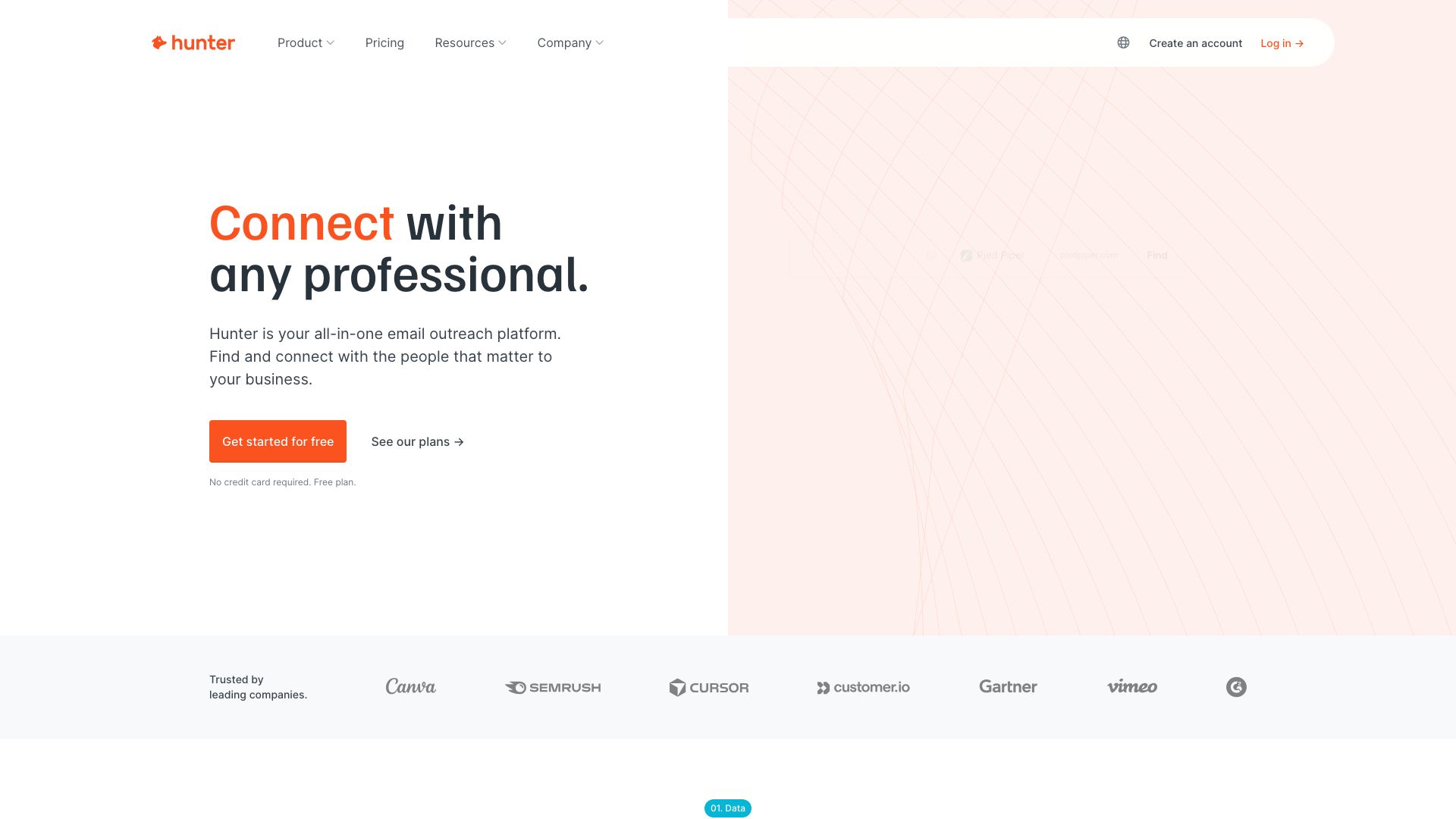 Screenshot of Hunter.io: Find Professional Email Addresses