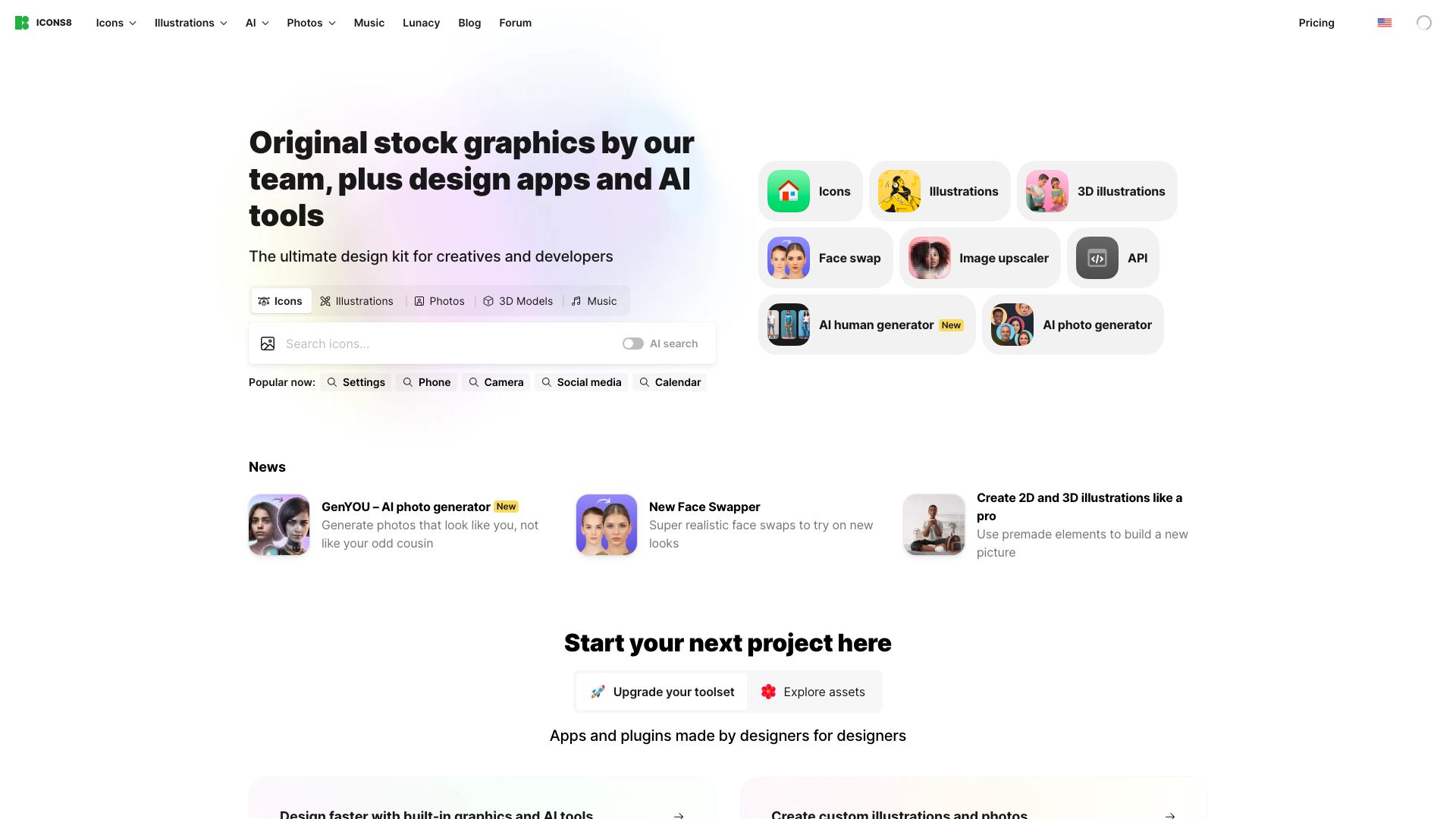 Screenshot of Icons8: Your Visual Asset Hub