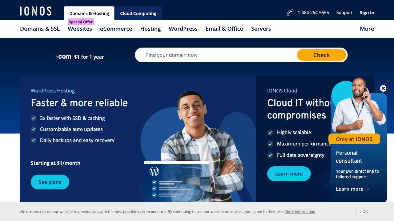 Screenshot of IONOS by 1&1: Your Digital Partner for Cloud, Hosting, and Domains
