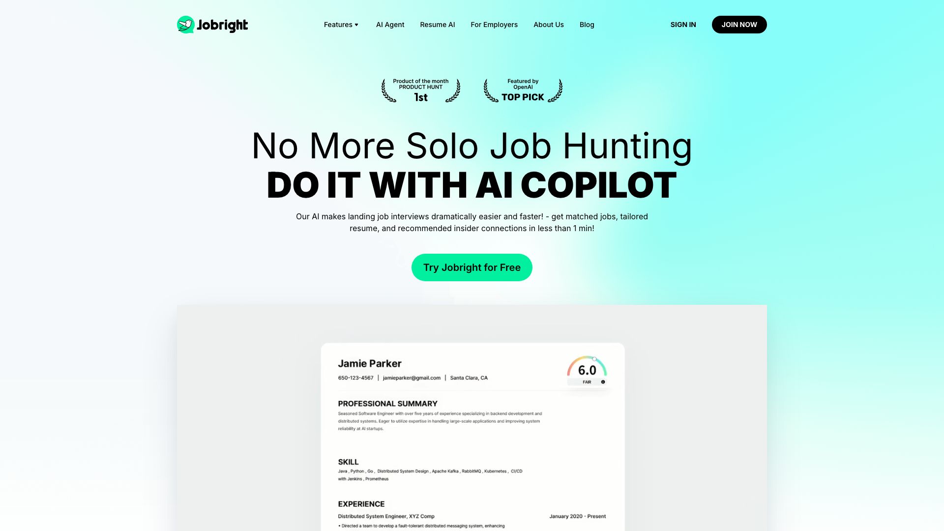 Screenshot of JobRight.ai: Your AI-Powered Career Navigator