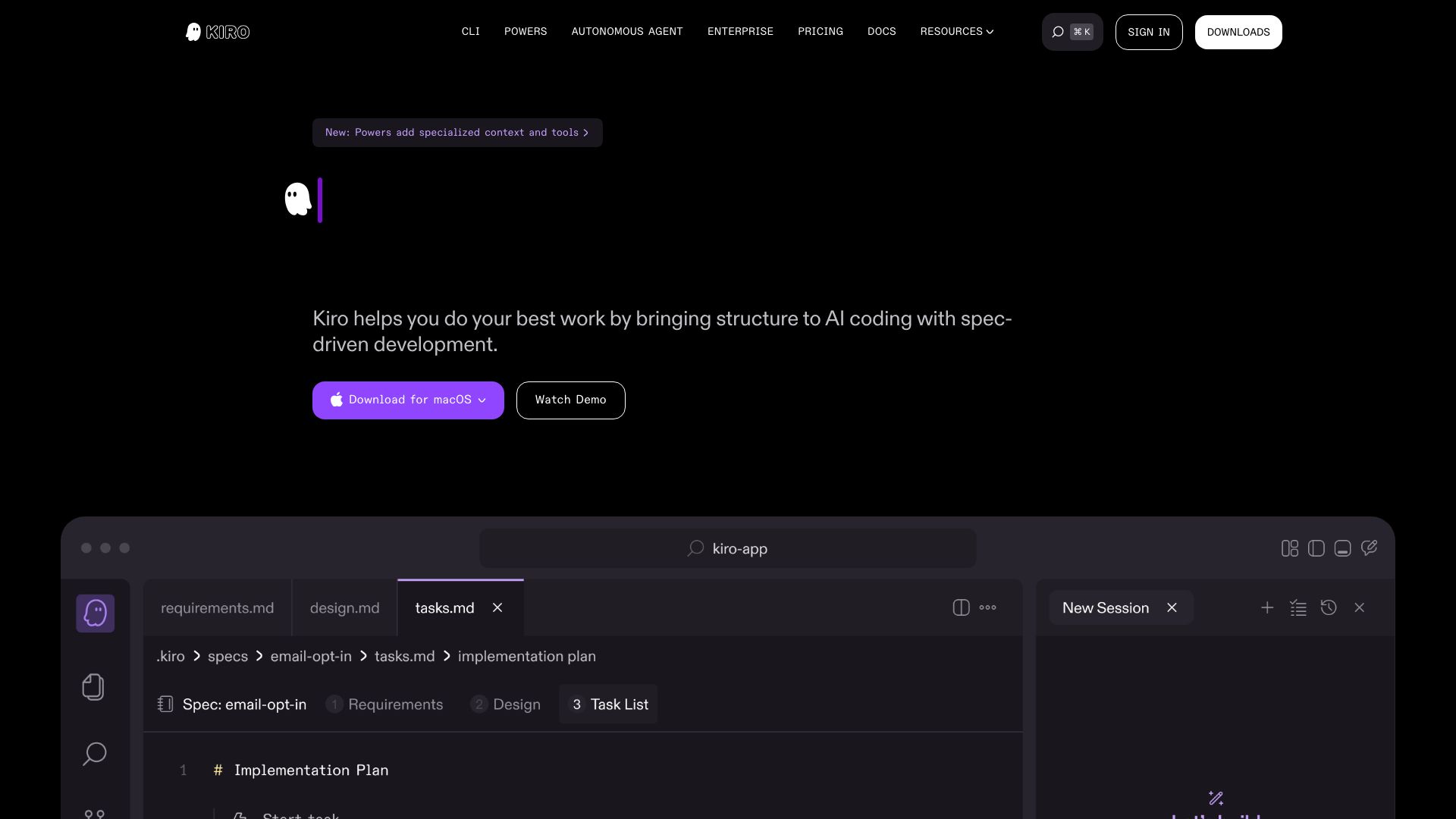 Screenshot of Kiro.dev: Unlock Your Development Potential