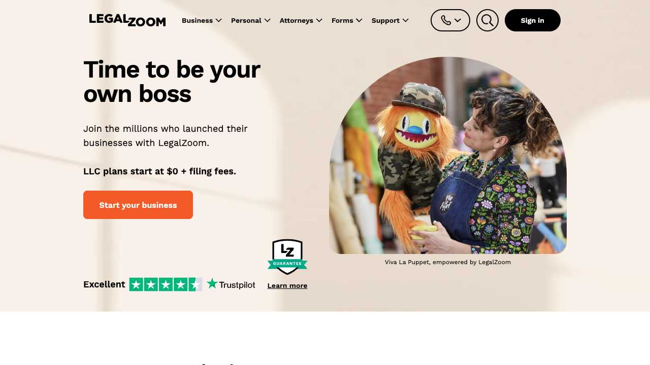 Screenshot of LegalZoom