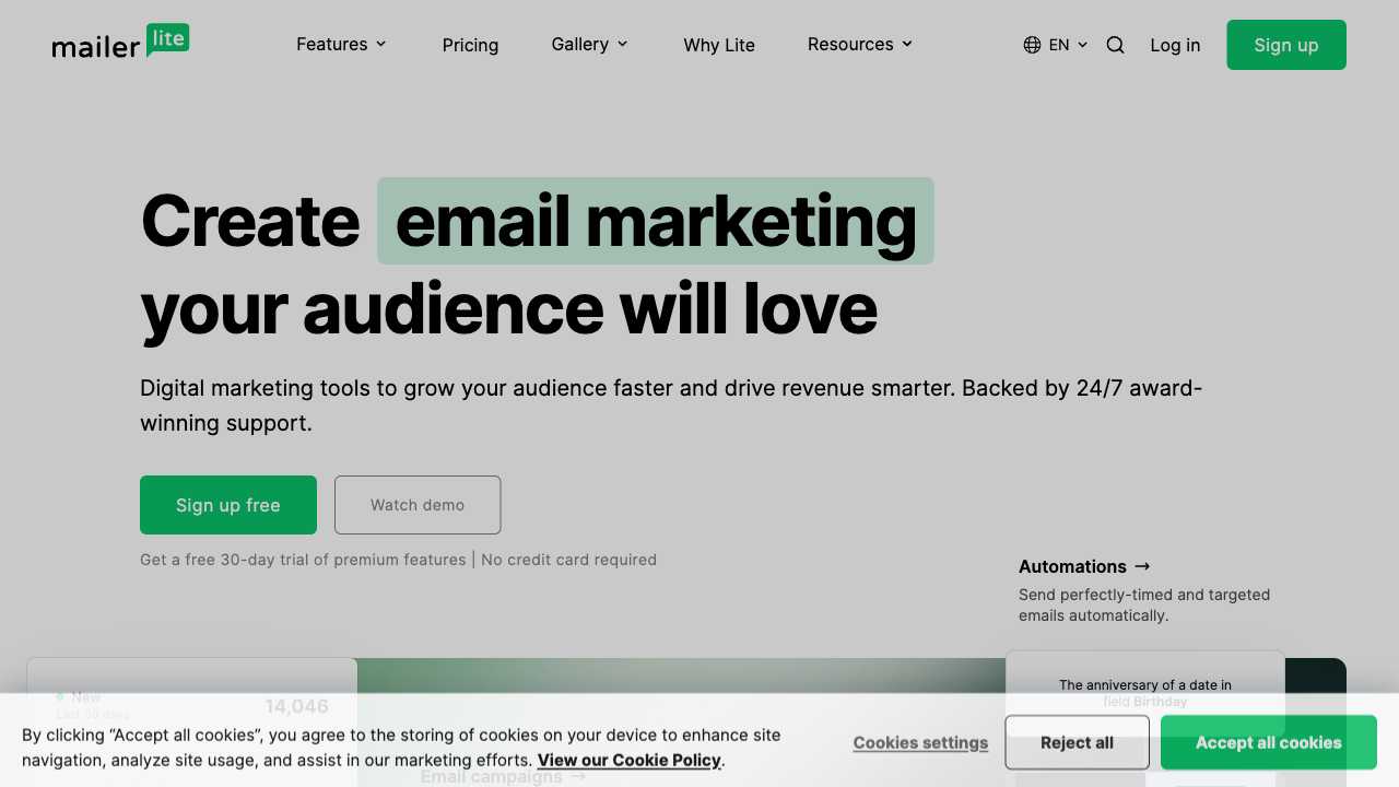 Screenshot of MailerLite: Email Marketing and Automation Platform