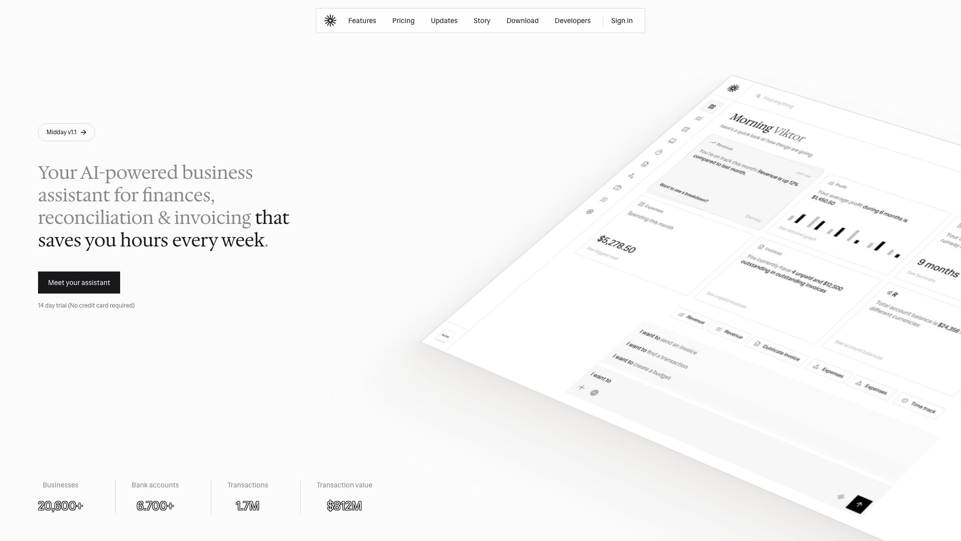 Screenshot of Midday AI: AI-Powered Collaboration for Teams