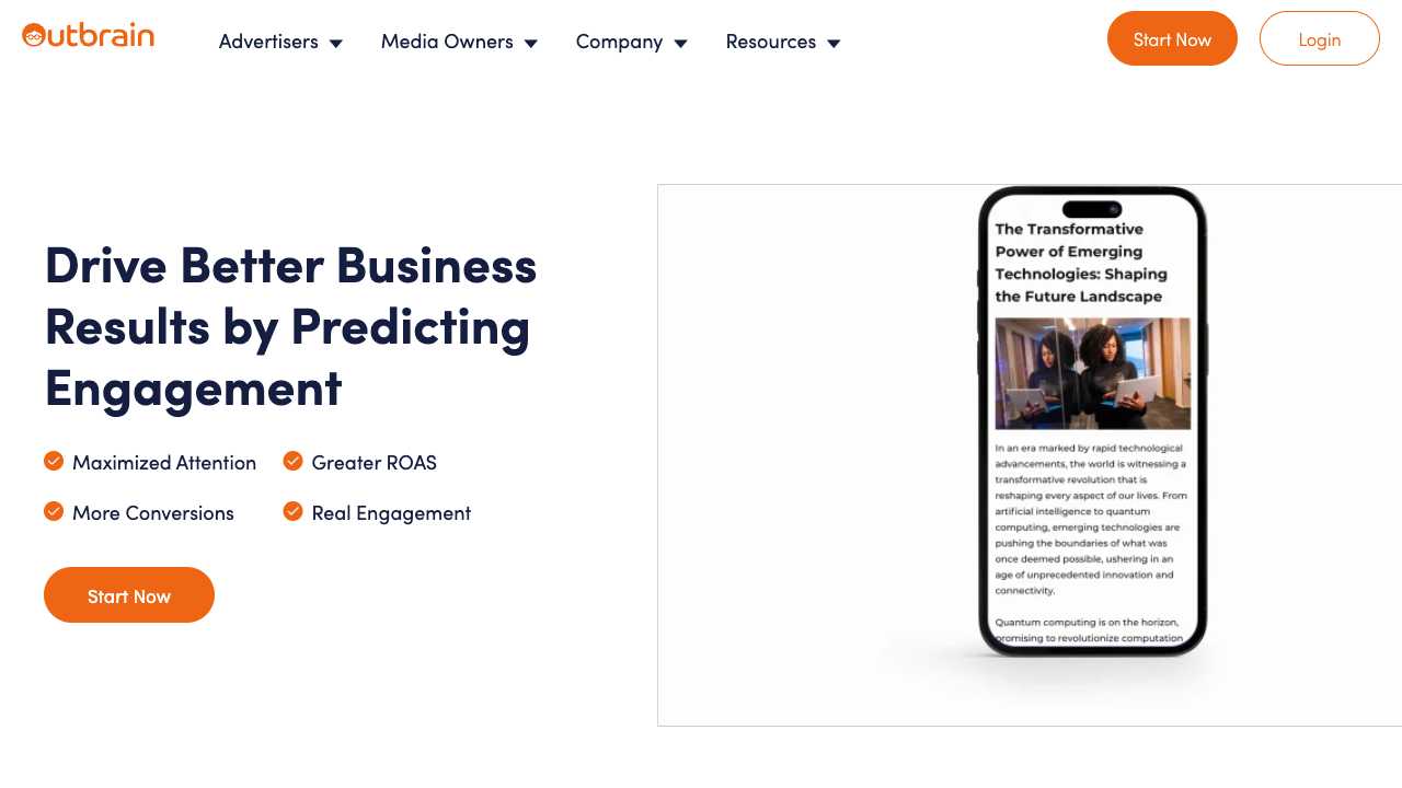 Screenshot of Outbrain: Native Advertising Platform