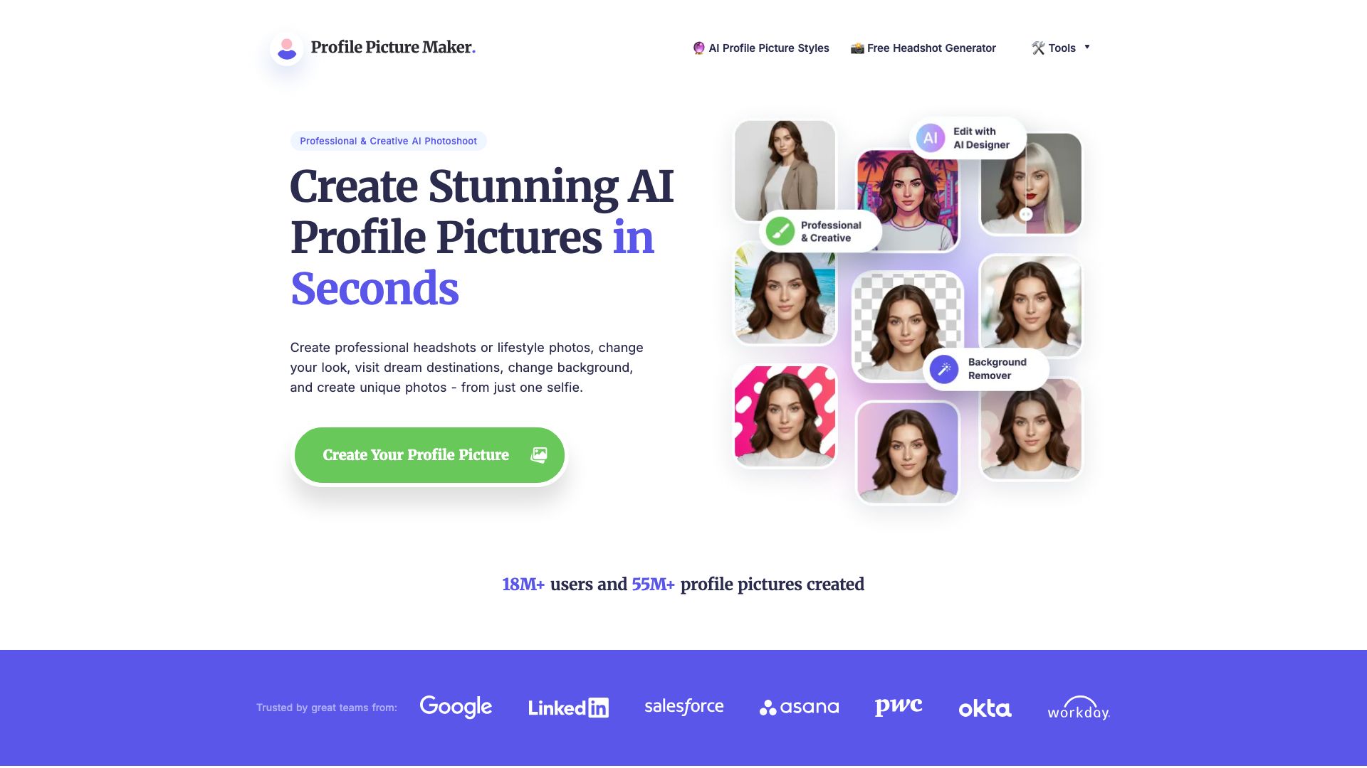 Screenshot of PFPMaker.com: AI-Powered Profile Picture Generator