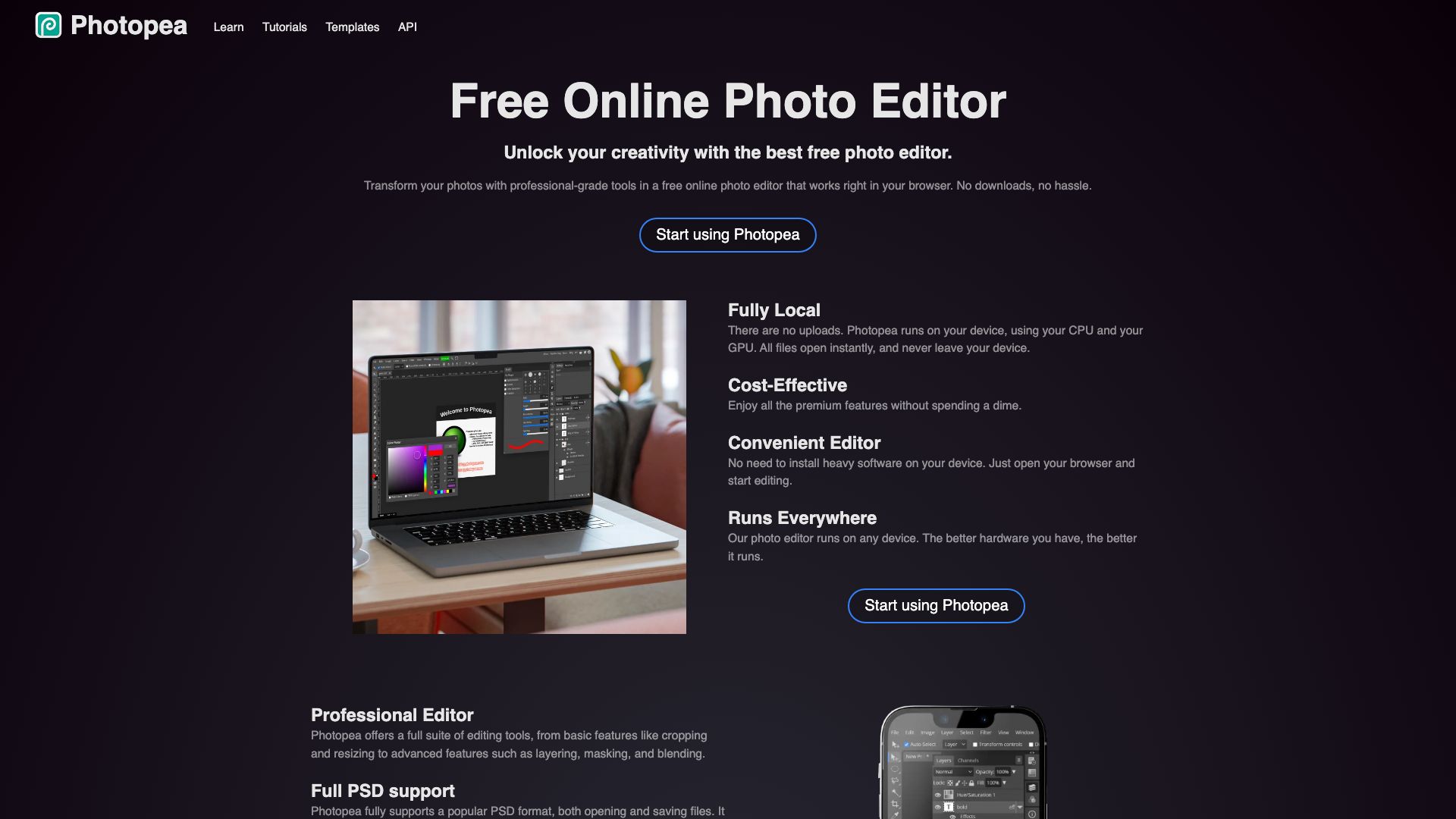 Screenshot of Photopea: The Free Online Photo Editor