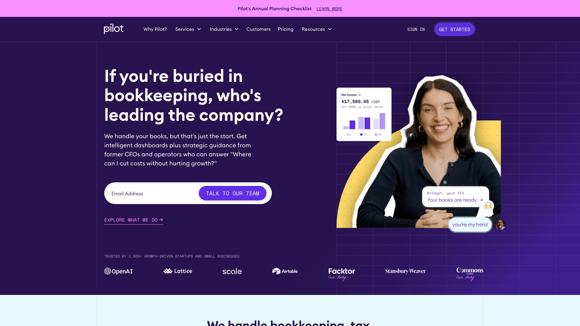 Screenshot of Pilot.com - Your Outsourced Finance Department
