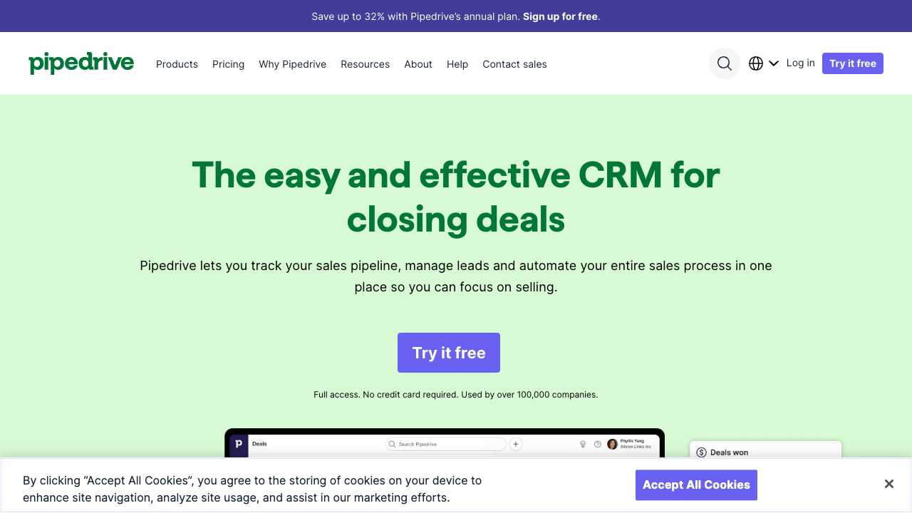 Screenshot of Pipedrive: The leading CRM for small businesses