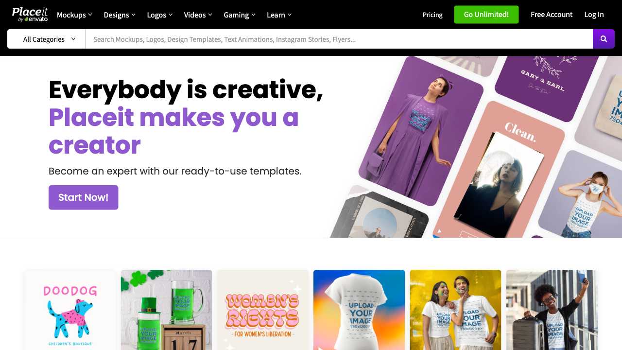Screenshot of Placeit: Create Mockups and Digital Marketing Assets Easily