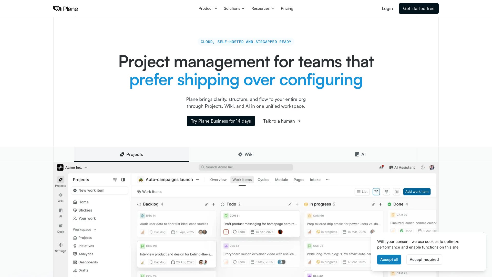 Screenshot of Plane: Open-Source Project Management
