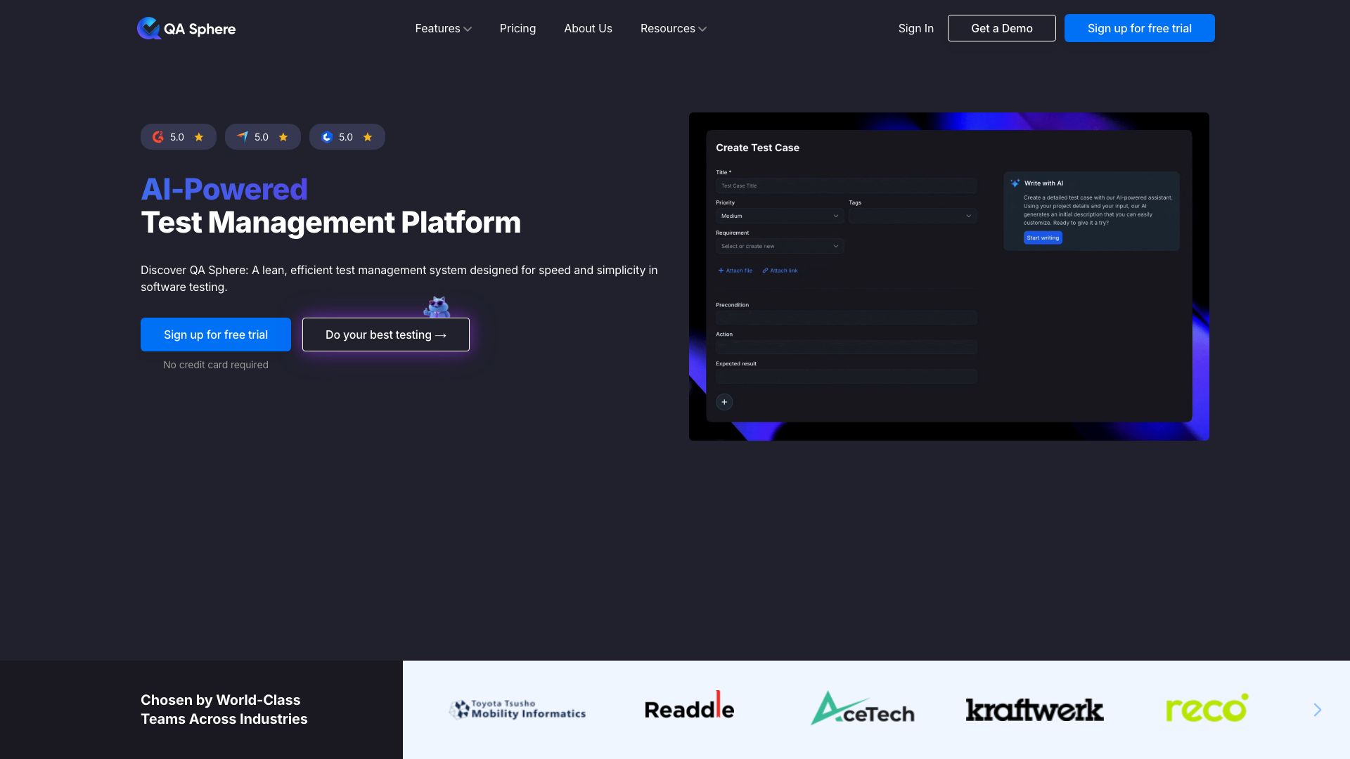 Screenshot of QASphere: Your AI-Powered Quality Assurance Partner