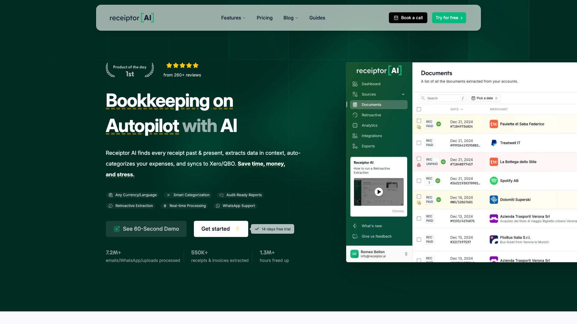 Screenshot of Receiptor.ai: Your Intelligent Receipt Management Solution