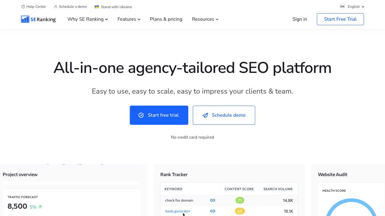Screenshot of SERanking: Organic and Paid Rank Tracking