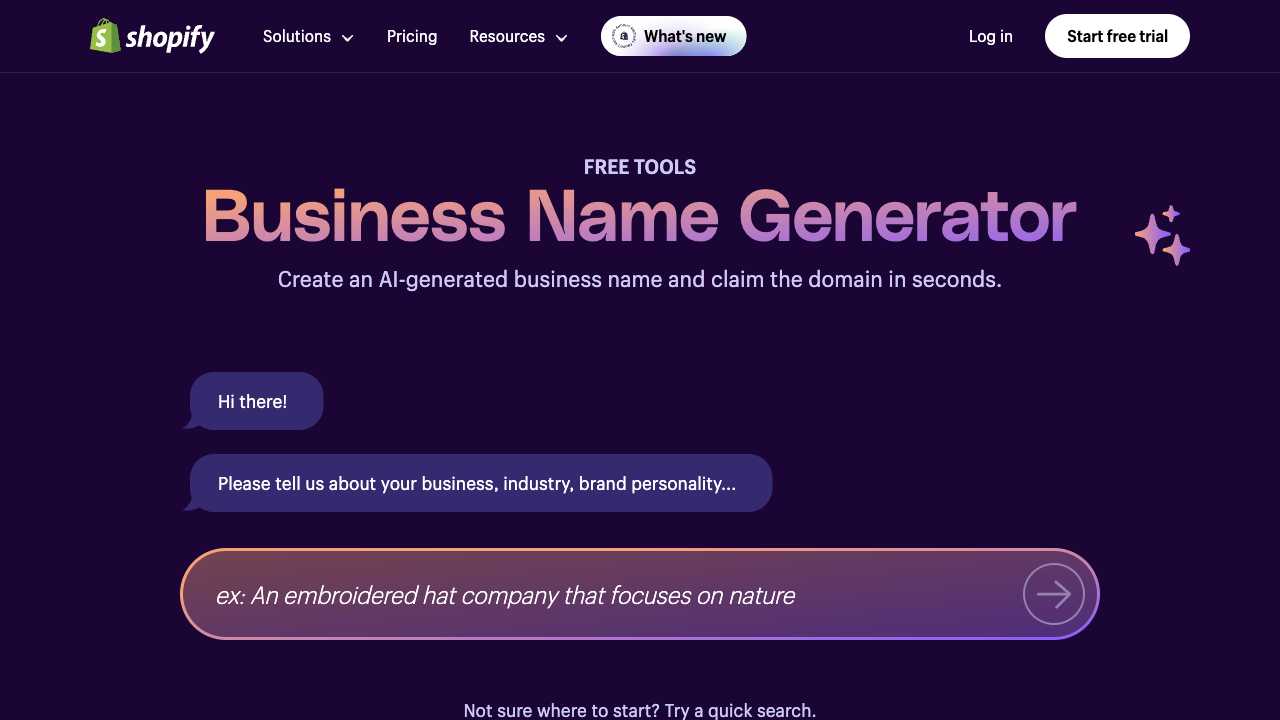 Screenshot of Shopify Business Name Generator