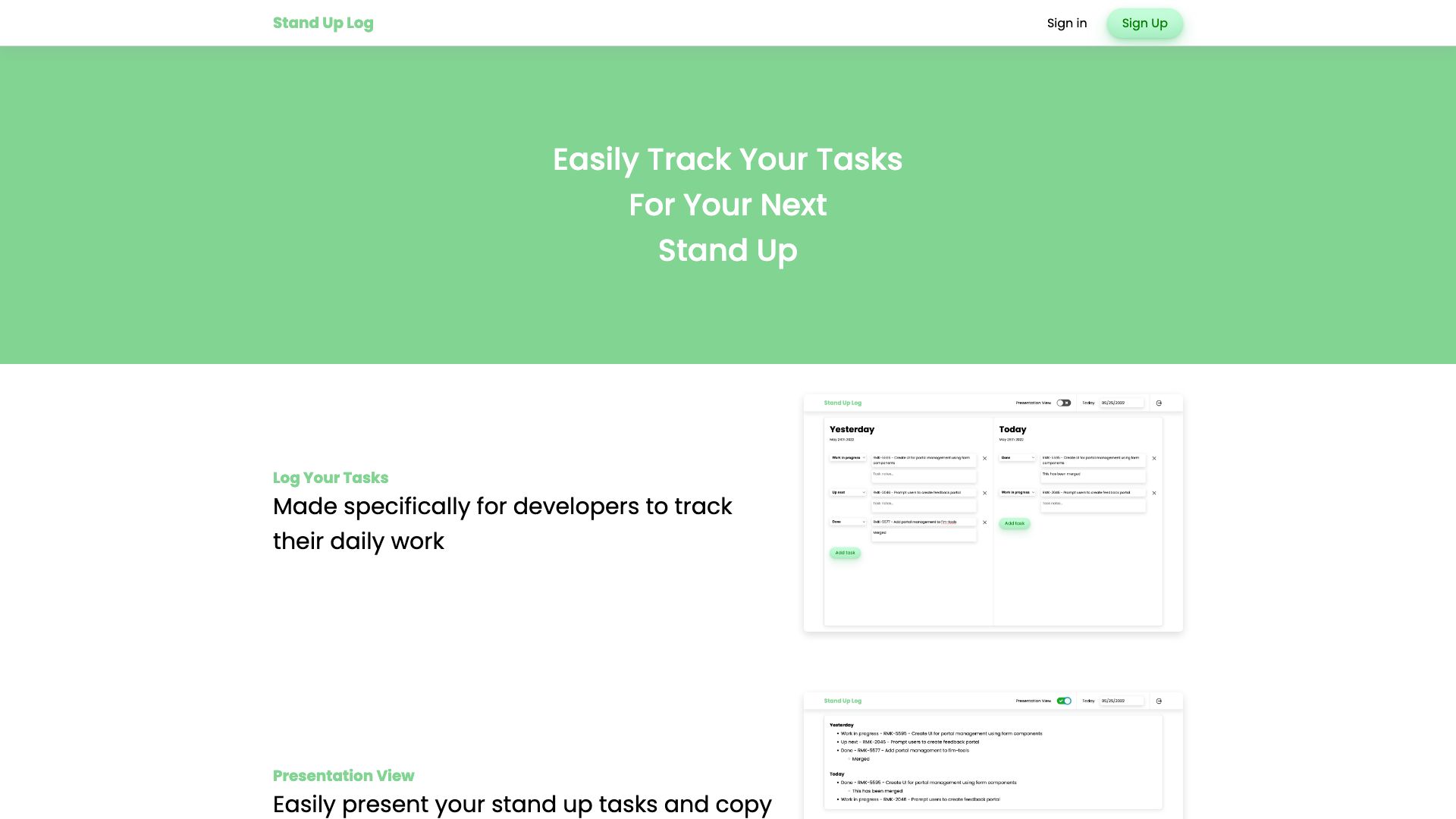 Screenshot of StandupLog: Streamlining Your Team's Daily Stand-ups
