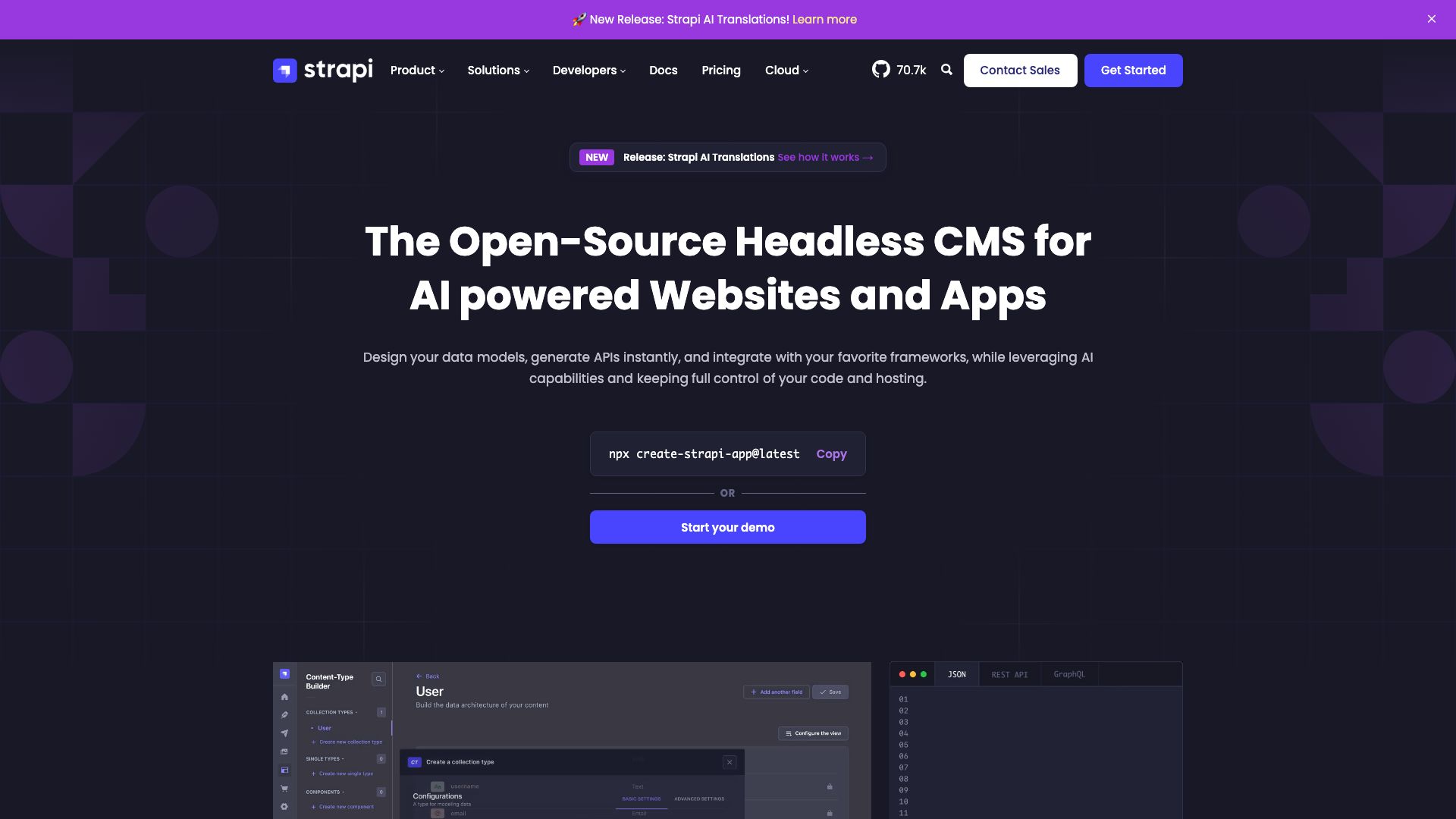 Screenshot of Strapi: The Headless CMS for Developers