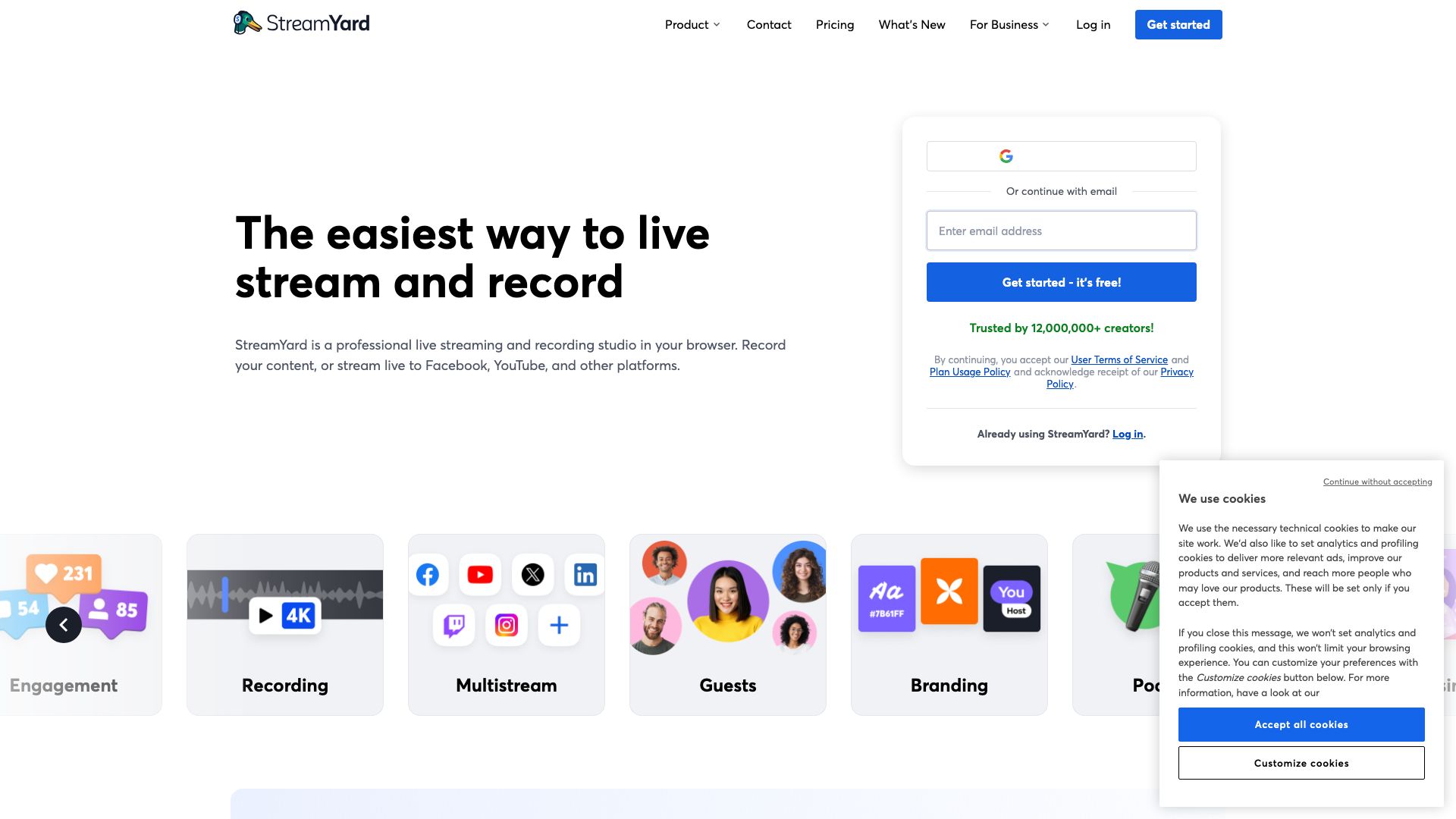 Screenshot of StreamYard: Live Streaming Studio