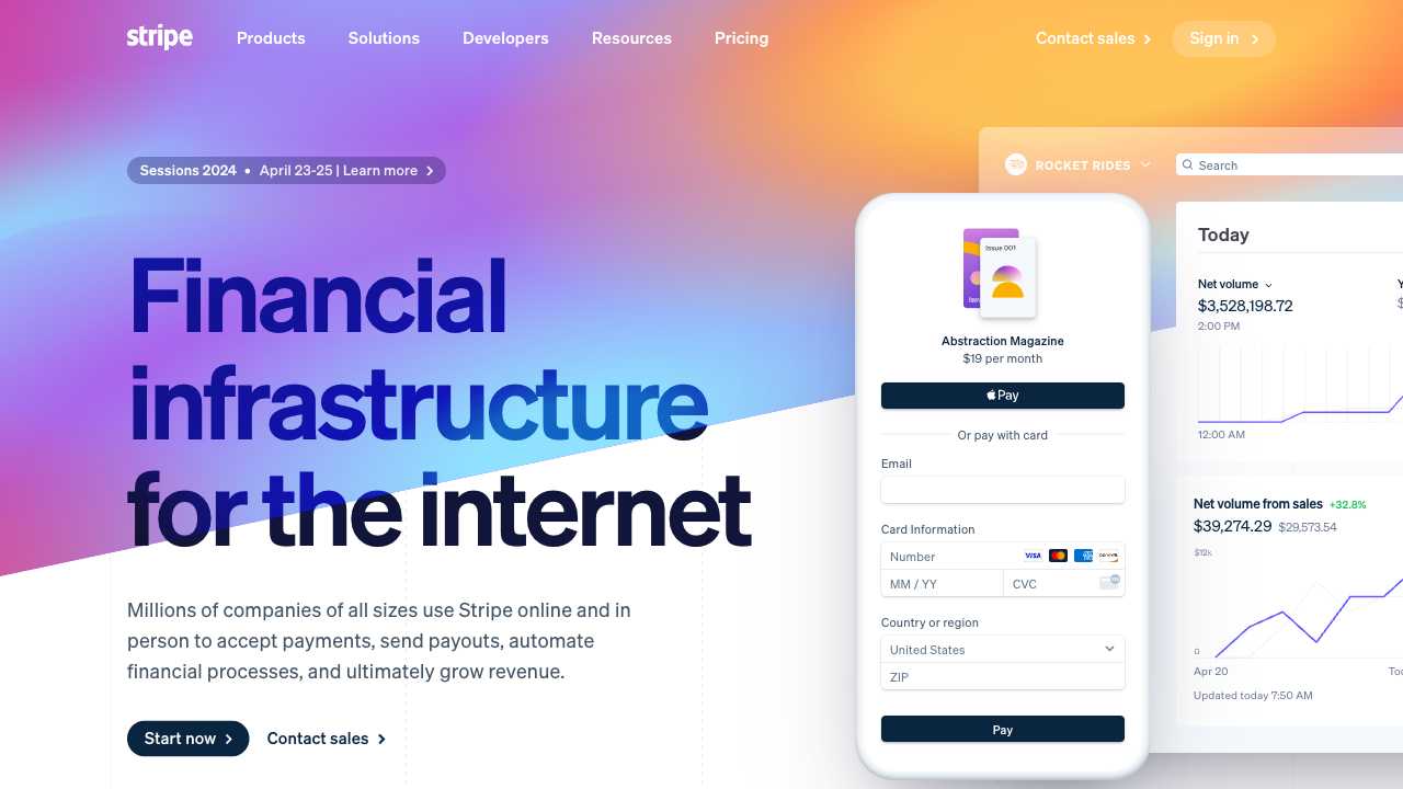 Screenshot of Stripe: Build a more ambitious internet business