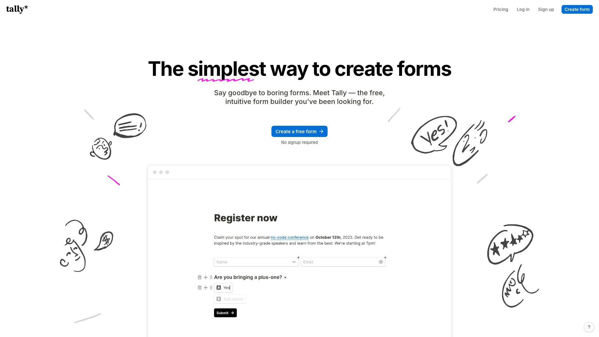 Screenshot of Tally.so: Effortless Form Building