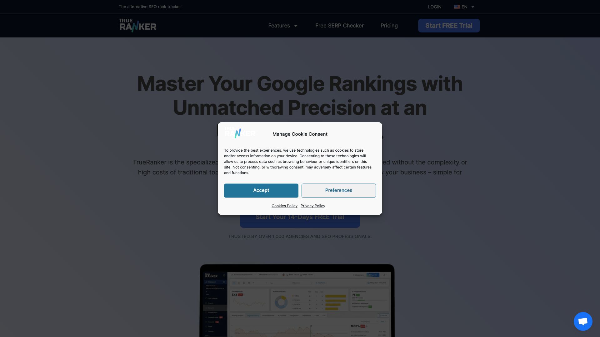 Screenshot of TrueRanker: SEO Audit & Monitoring