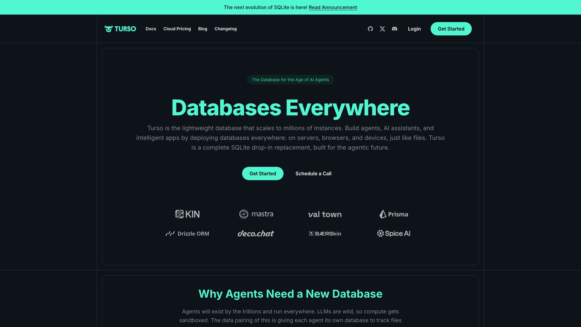 Screenshot of Turso: The Distributed SQLite Database