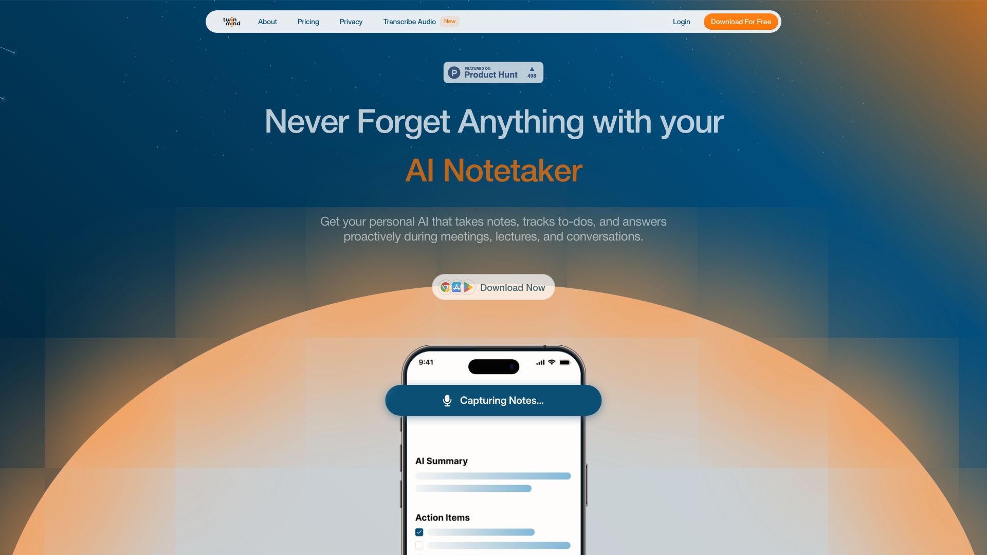 Screenshot of TwinMind: Your AI-Powered Collaboration Partner