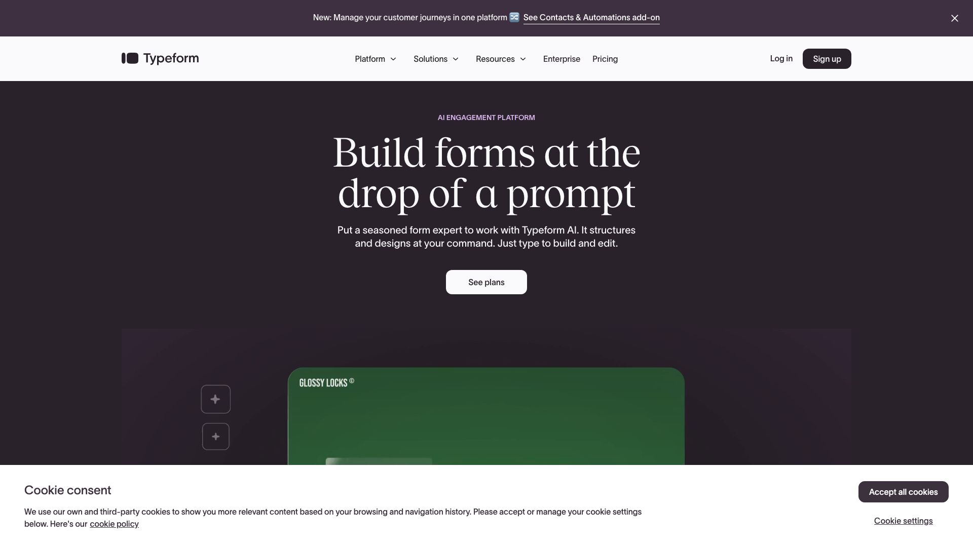 Screenshot of Typeform: Beautifully Conversational Forms & Surveys