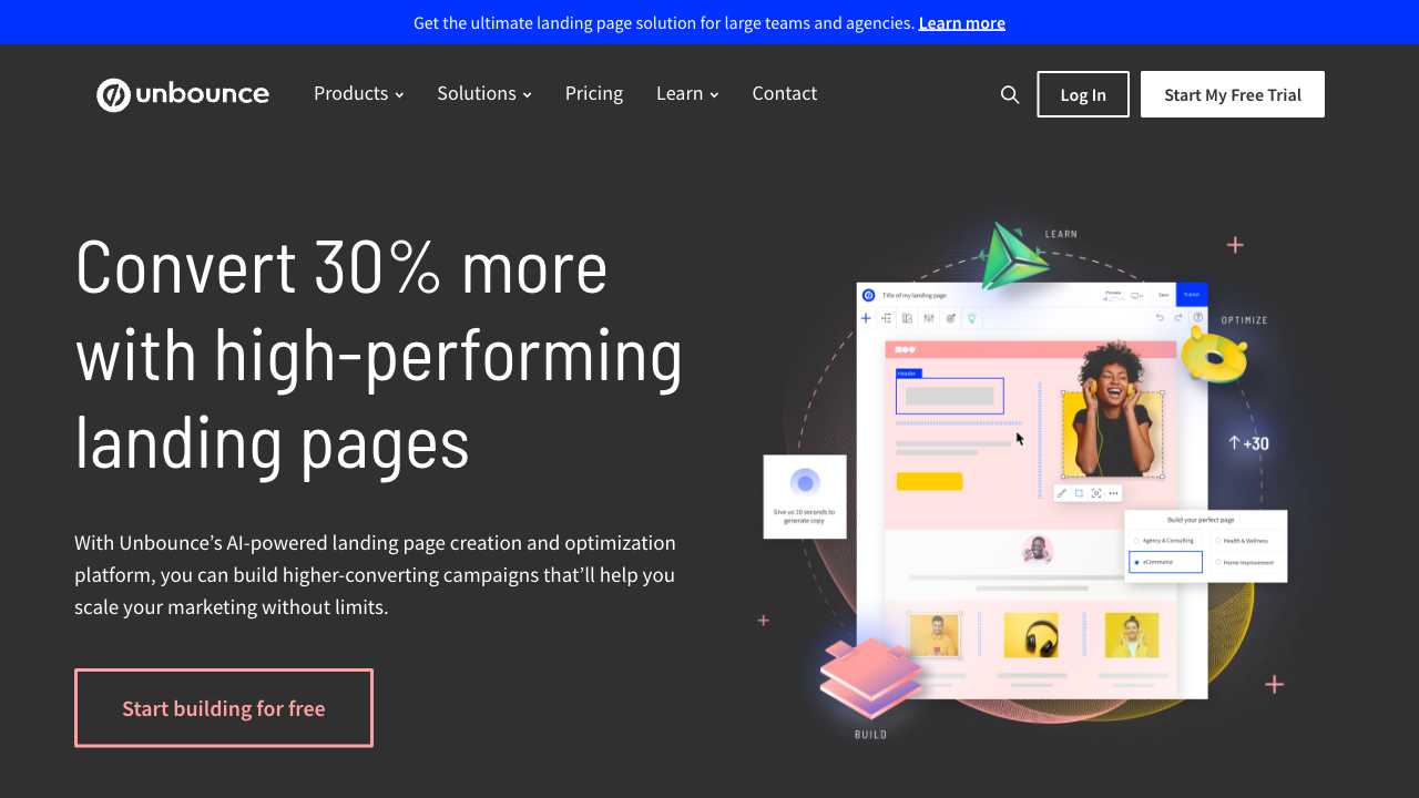 Screenshot of Unbounce: The Landing Page Platform for Marketers