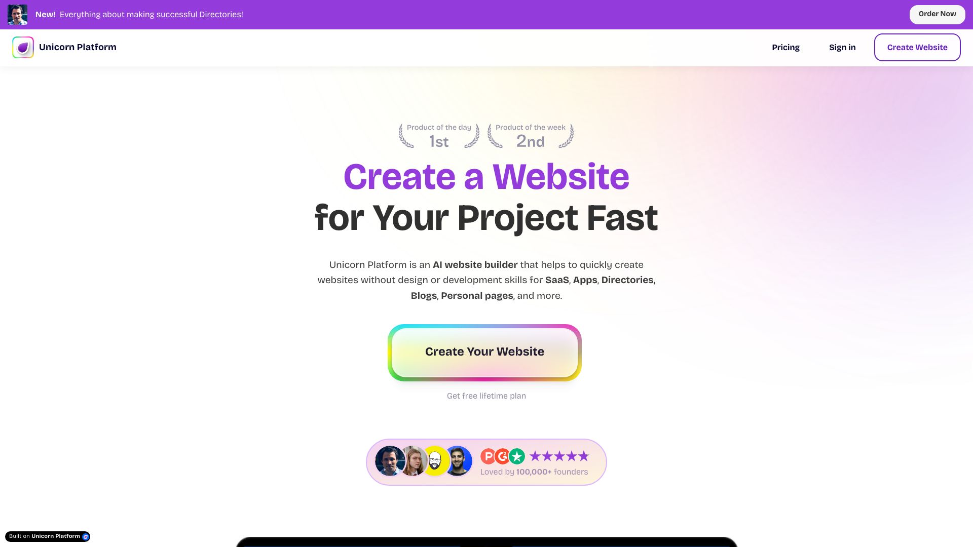 Screenshot of Unicorn Platform: All-in-One No-Code Solution