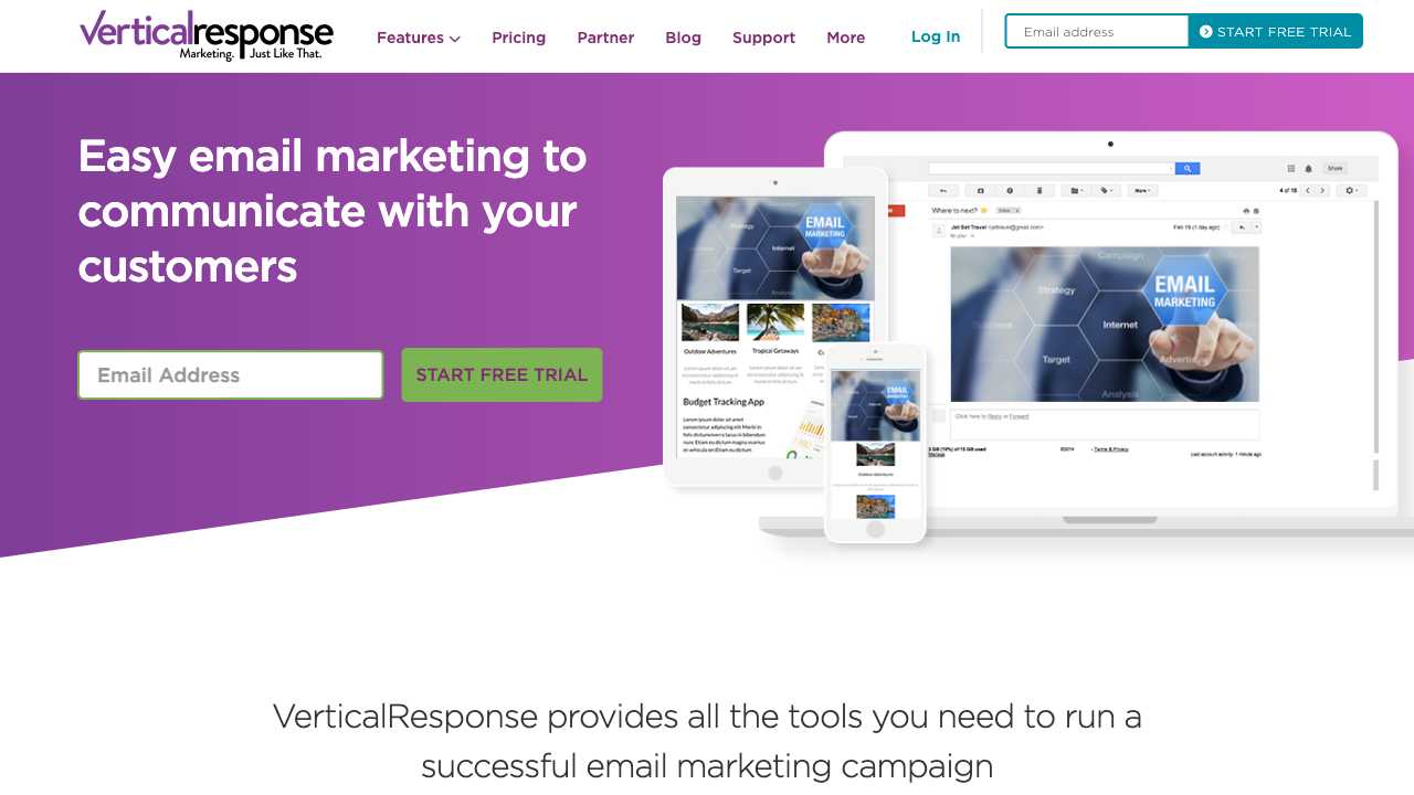 Screenshot of Vertical Response - Get Started with Email & Digital Marketing