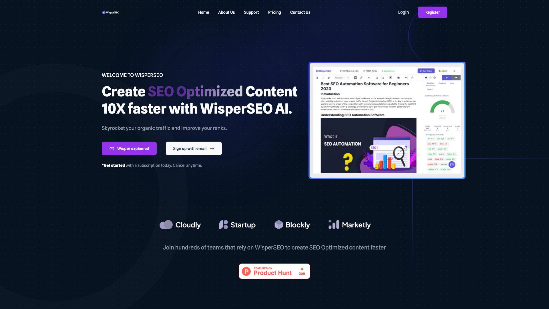 Screenshot of WhisperSEO: AI-Powered Content Optimization