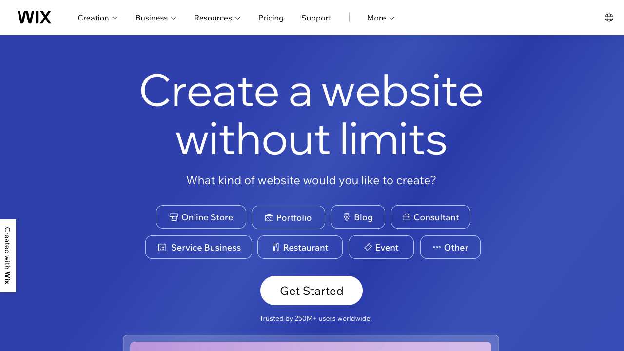 Screenshot of Wix.com